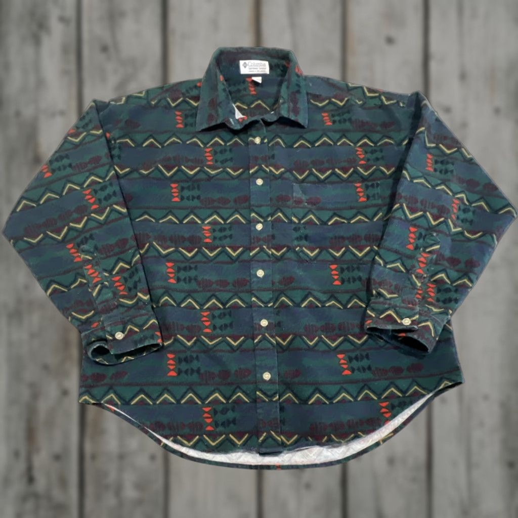 Vintage Columbia Fleece Button Up Women’s Medium Aztec Geometric Long Sleeve Cotton Size M / US 6-8 / IT 42-44 - 1 Thumbnail