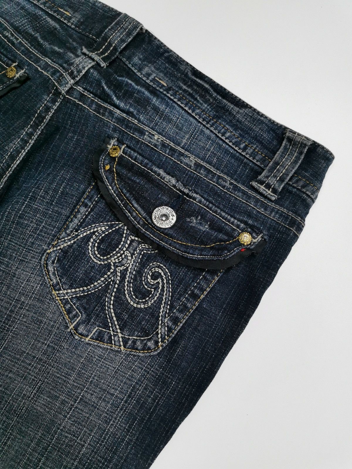 Japanese Brand Oririn Japan Bootcut Tribal Stitch Distressed Jeans Size US 34 / EU 50 - 7 Thumbnail