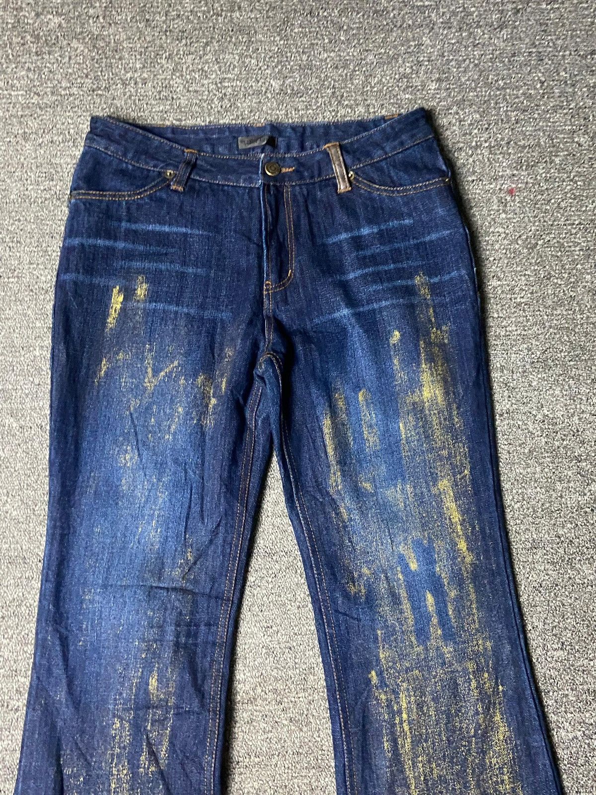 Japanese Brand Quatre Lien Bootcut Jeans with Gold Paint Splatter (153) Size 29" - 6 Thumbnail