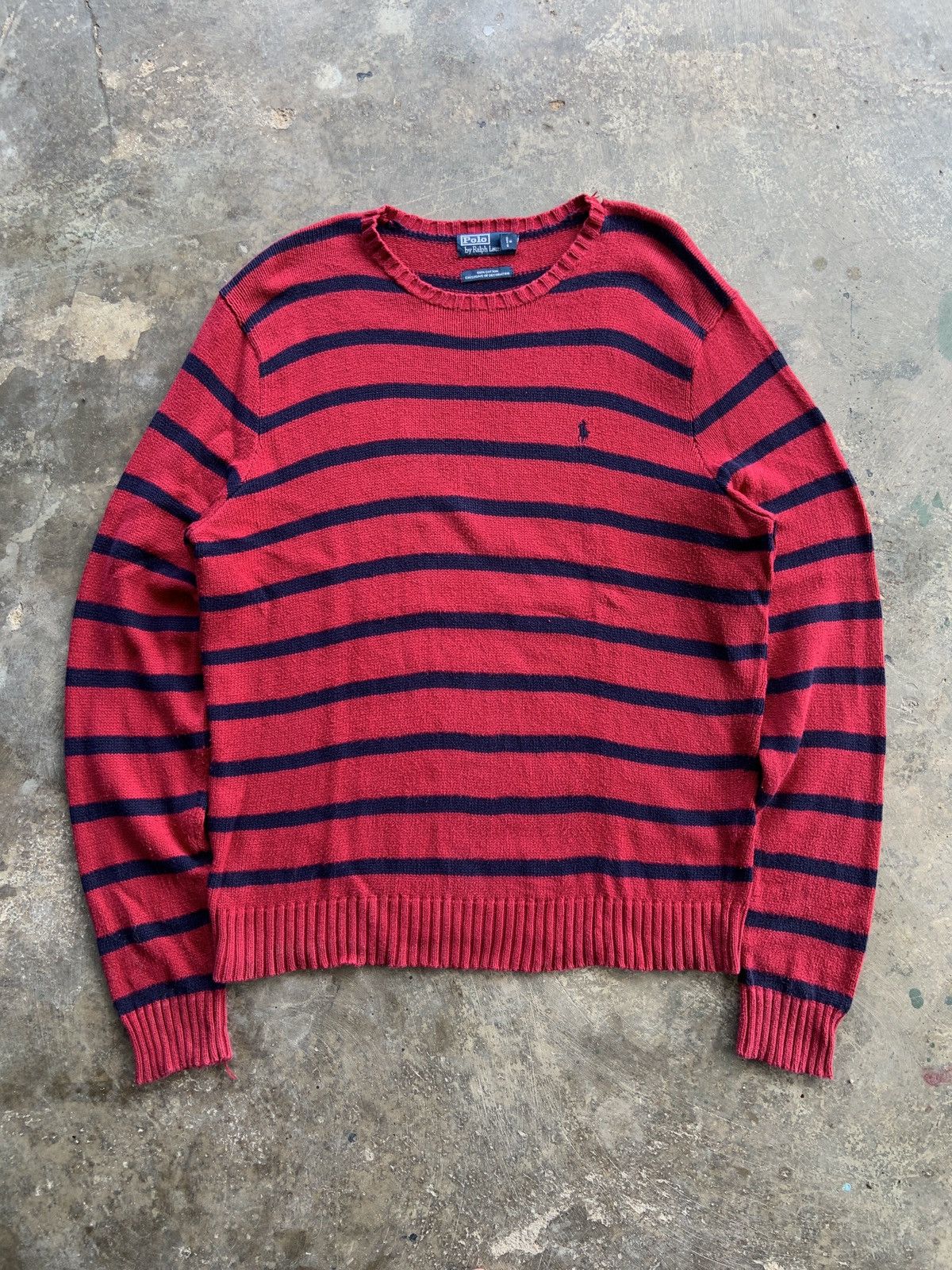 Polo Ralph Lauren 90’s Polo Ralph Lauren Stripe Sweatshirt Kurt Cobain Style Size US XL / EU 56 / 4 - 1 Thumbnail
