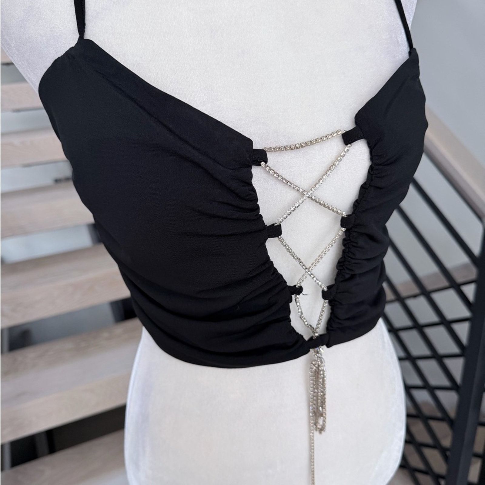 Other New Y2K Black Lace-Up Crop Top size S/M Size S / US 4 / IT 40 - 4 Thumbnail