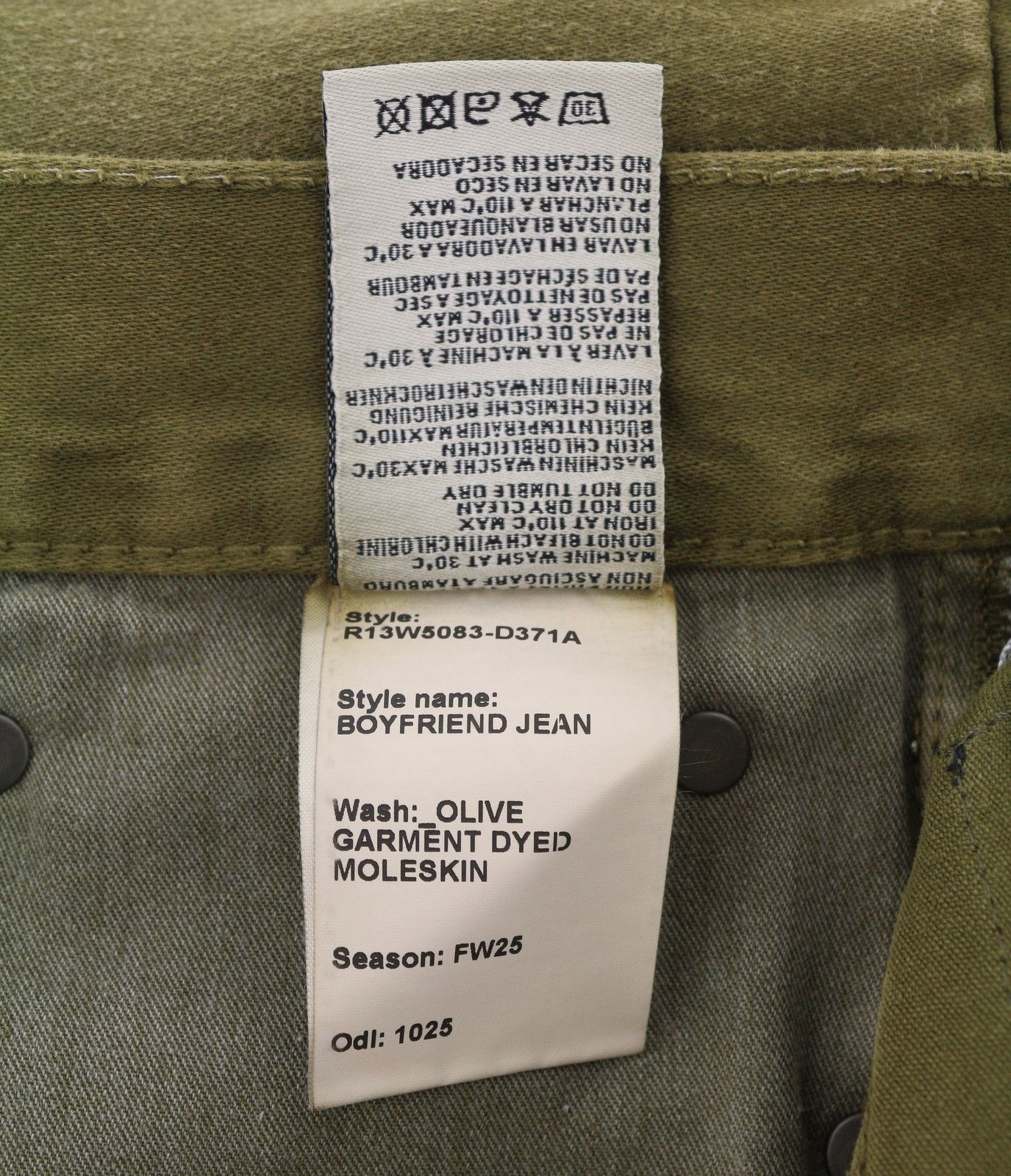 R13 BOYFRIEND 28 Olive Moleskin Zip Fly FW25 Jeans 87211 Size 28" / US 6 / IT 42 - 9 Thumbnail