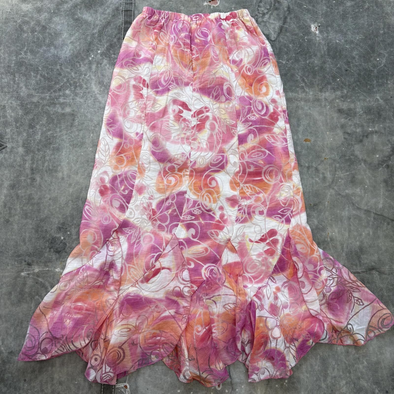 Vintage Vintage 90s Y2K Floral Semi Sheer Flared Ruffled Maxi Skirt Size 30" / US 8 / IT 44 - 6 Thumbnail