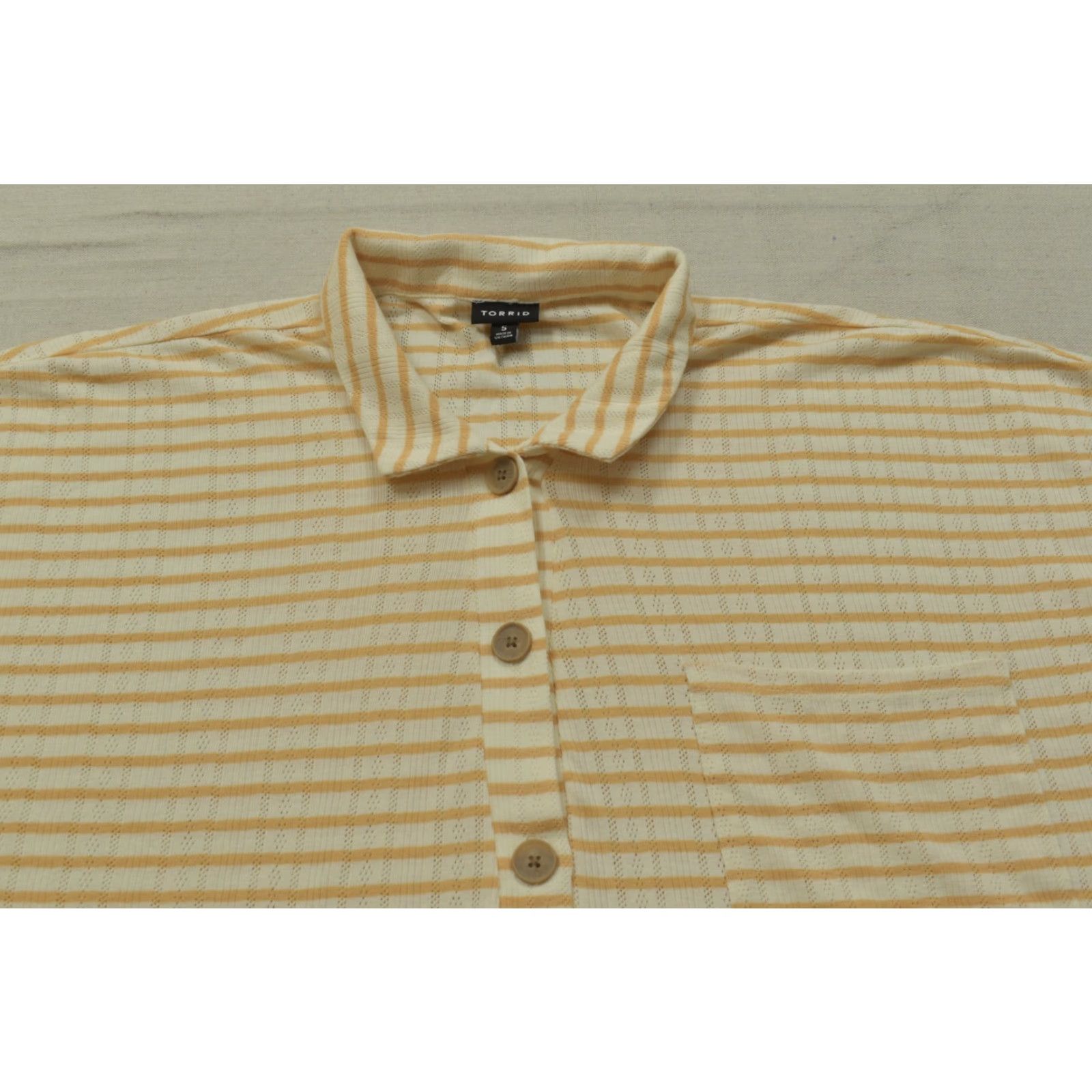 Torrid Torrid Shirt Button-Up Orange White Striped Pointelle Knit Short Sleeve Collared Button-Up Shirt Women Size 5 Plus Regular Spring Summer Casual Size S / US 4 / IT 40 - 6 Thumbnail