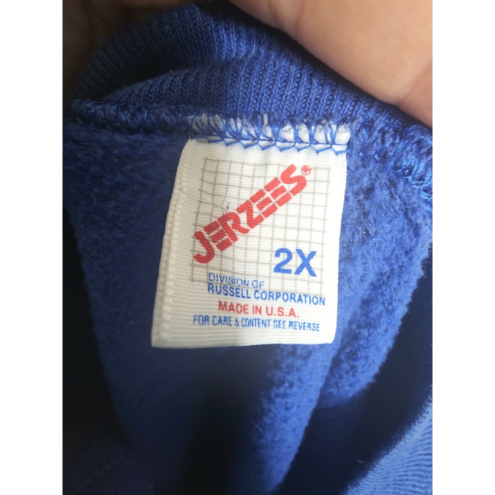 Jerzees VINTAGE Jerzees 2XL BLUE Crewneck Sweatshirt Mens Made In USA 90s Cotton Blend Pullover Long Sleeve Knit Crew Neck USA 90s Mens Size US XXL / EU 58 / 5 - 3 Thumbnail