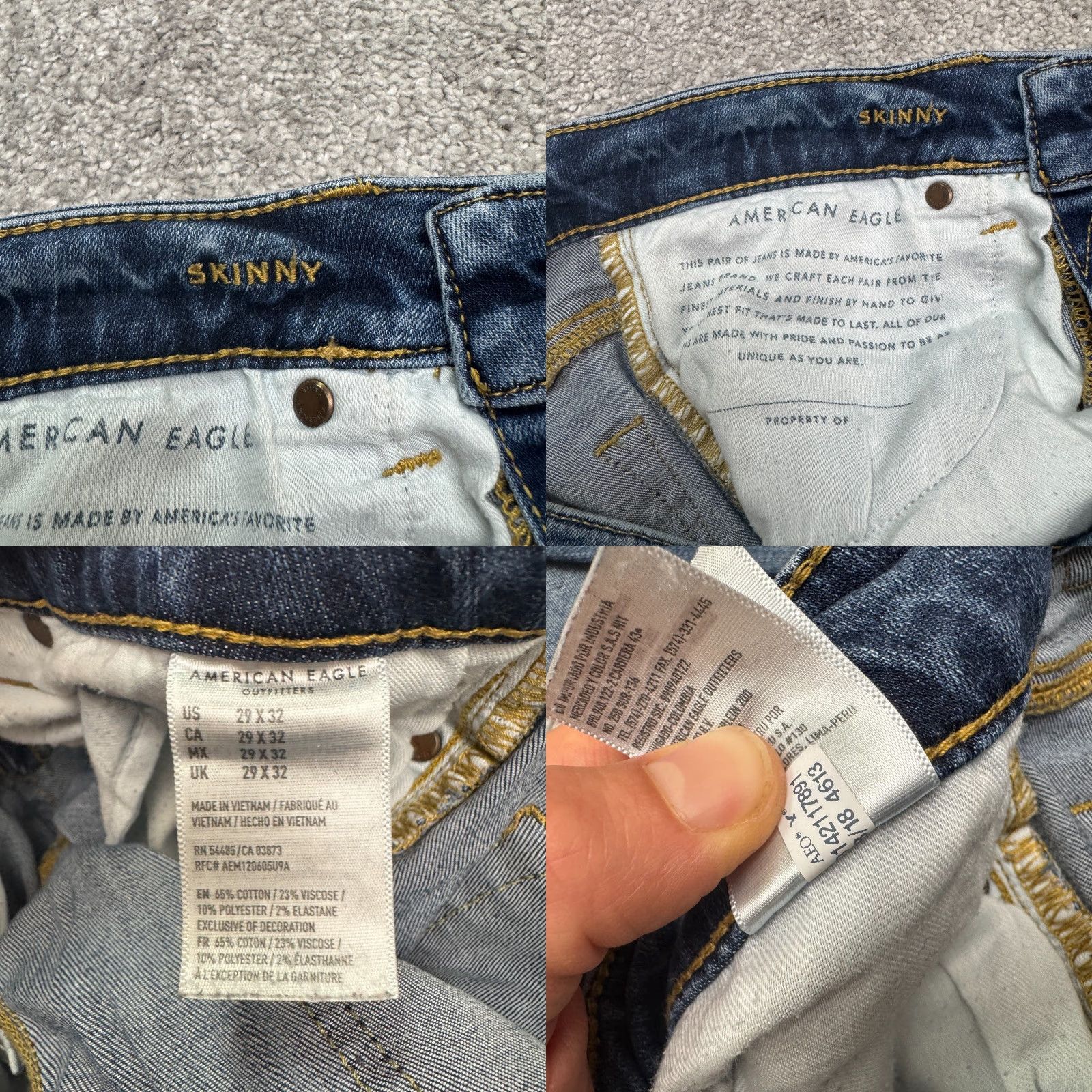 American Eagle Outfitters American Eagle Outfitters Skinny Jeans Men's 29x32 Blue Denim 5-Pocket Mid Rise Size US 29 - 8 Thumbnail
