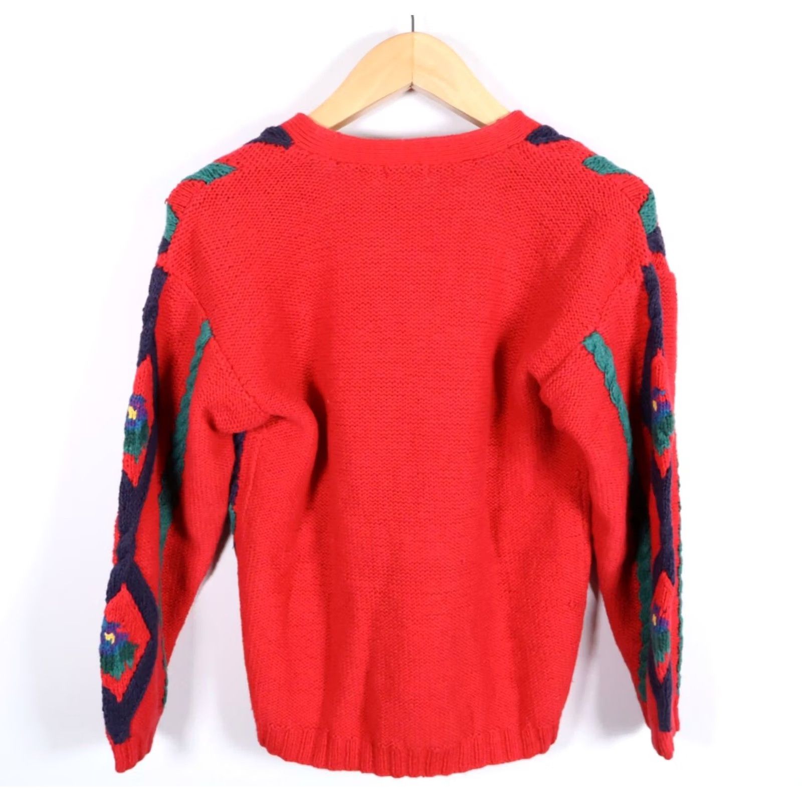Vintage VINTAGE 90s Floral Cardigan Women's Small Red Chunky Knit Sweater JL Plum Crew Neck Long Sleeve Embroidered Size S / US 4 / IT 40 - 2 Thumbnail