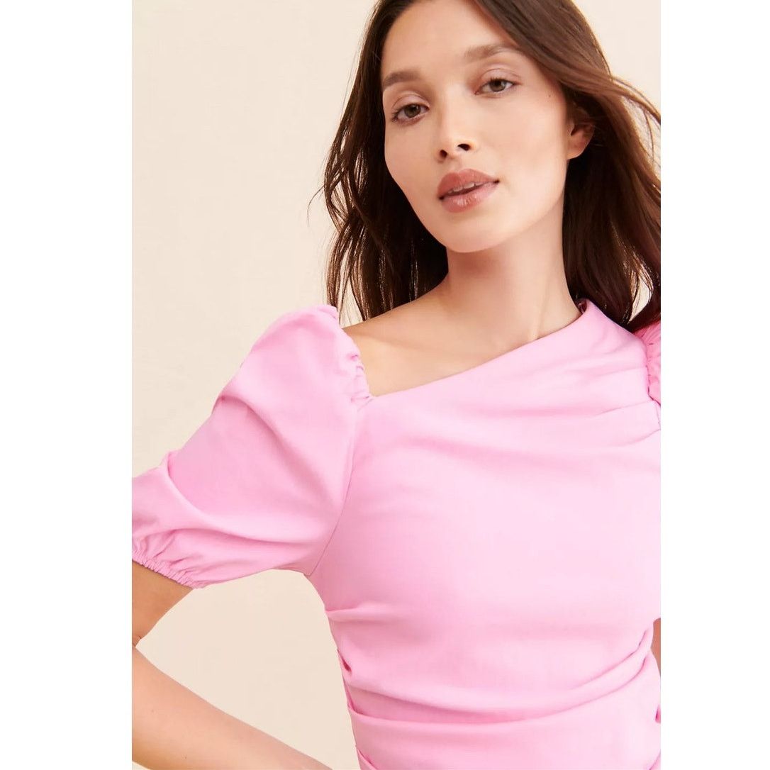 Anthropologie New Maeve Slim Puff-Sleeve Ruched Mini Dress $148 XXS White Size XXS / US 00 / IT 34 - 4 Thumbnail