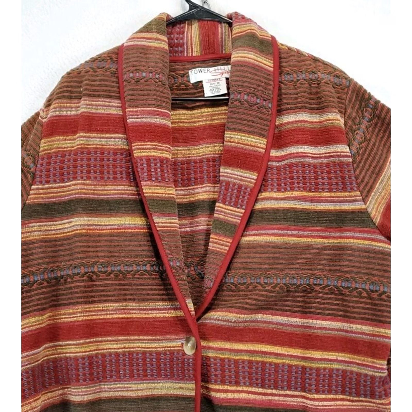 Vintage VINTAGE Tower Hill Sport Womens Blazer Shirt 16 Red Aztec Tapestry 80s Womens Size XXL / US 16-18 / IT 52-54 - 2 Thumbnail