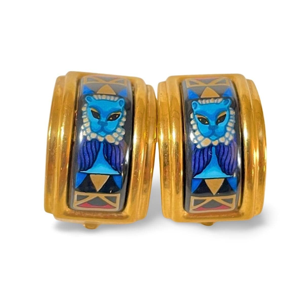 Hermes Vintage Hermes cloisonne enamel earrings with blue lion Size ONE SIZE - 1 Thumbnail
