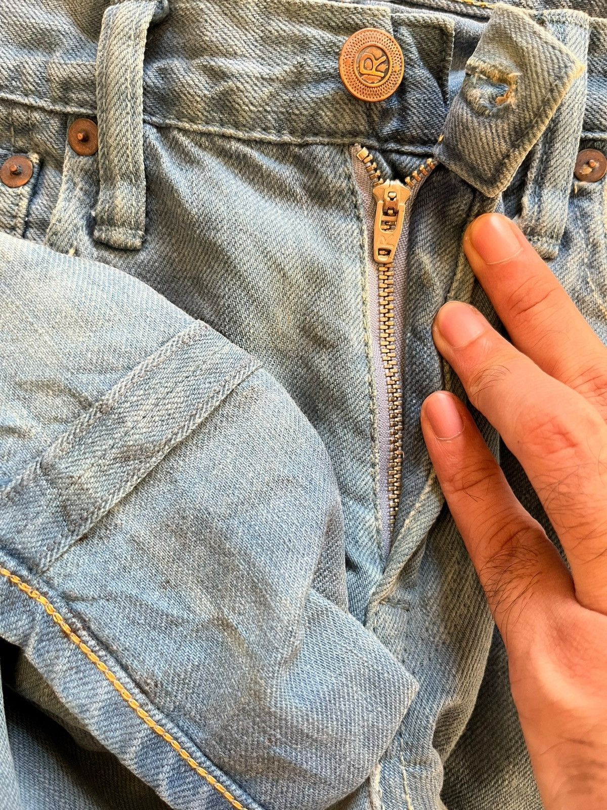 45rpm × Japanese Brand Vintage 45Rpm Selvedge Light Blue Sky Distressed Jeans Size US 30 / EU 46 - 3 Thumbnail