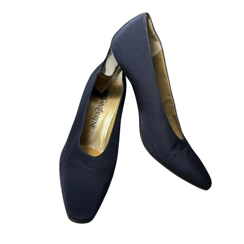 Yves Saint Laurent Vintage Yves Saint Laurent Navy Silver Square Heel Made In Size US 6 / IT 36 - 8 Thumbnail