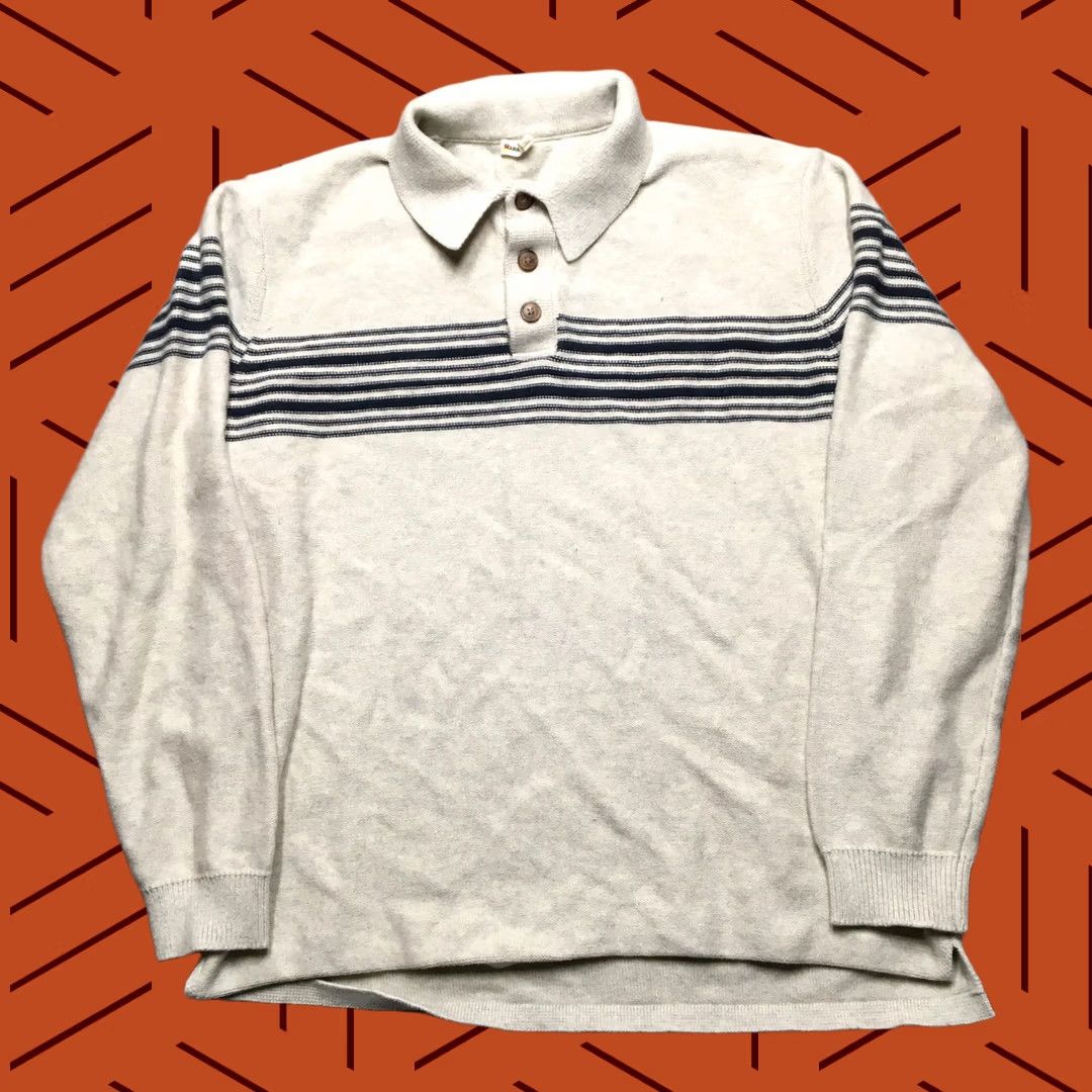 Marine Layer Marine Layer Mens Medium Beige Navy Stripe Knit Polo Pullover Sweater Shirt Size US M / EU 48-50 / 2 - 1 Thumbnail