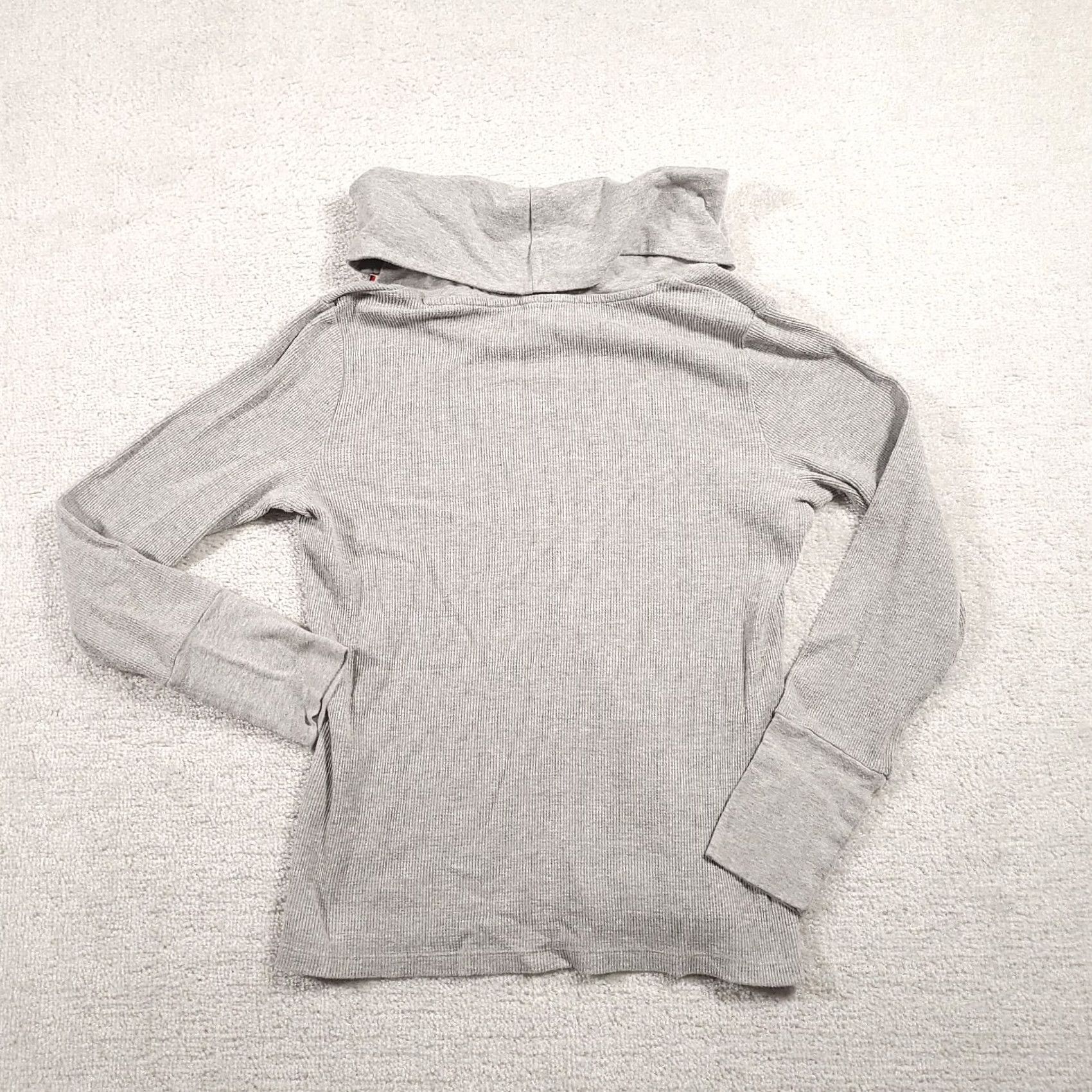 Tommy Hilfiger Tommy Hilfiger Womens Gray M Cowl Neck Waffle Pullover Top Zip Neck Blouse 90s Size M / US 6-8 / IT 42-44 - 5 Thumbnail