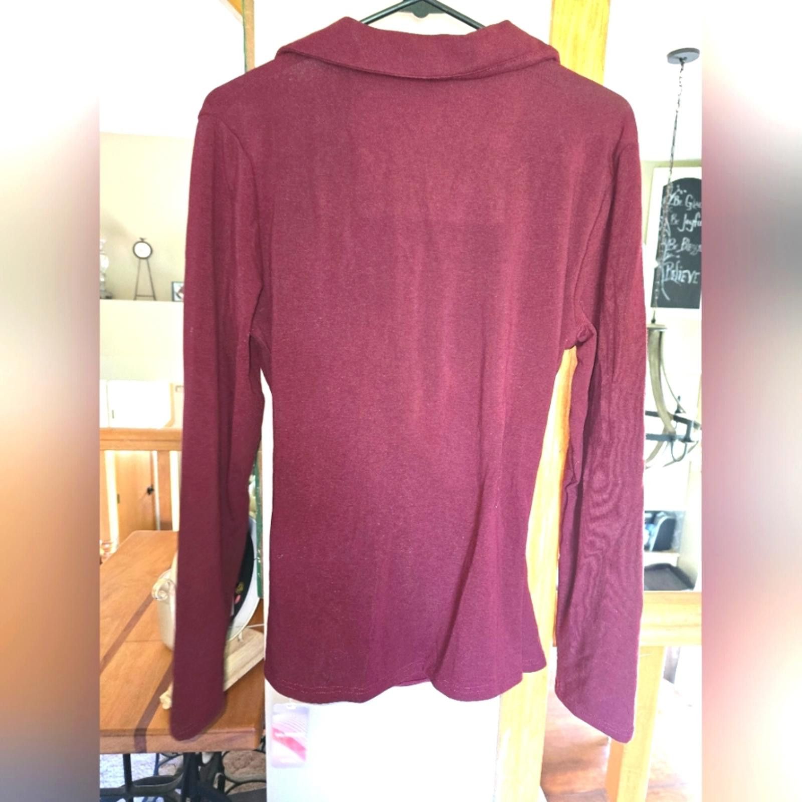 Designer OGLmove Burgundy Wrap Blouse with Notched Collar Size XL / US 12-14 / IT 48-50 - 4 Thumbnail