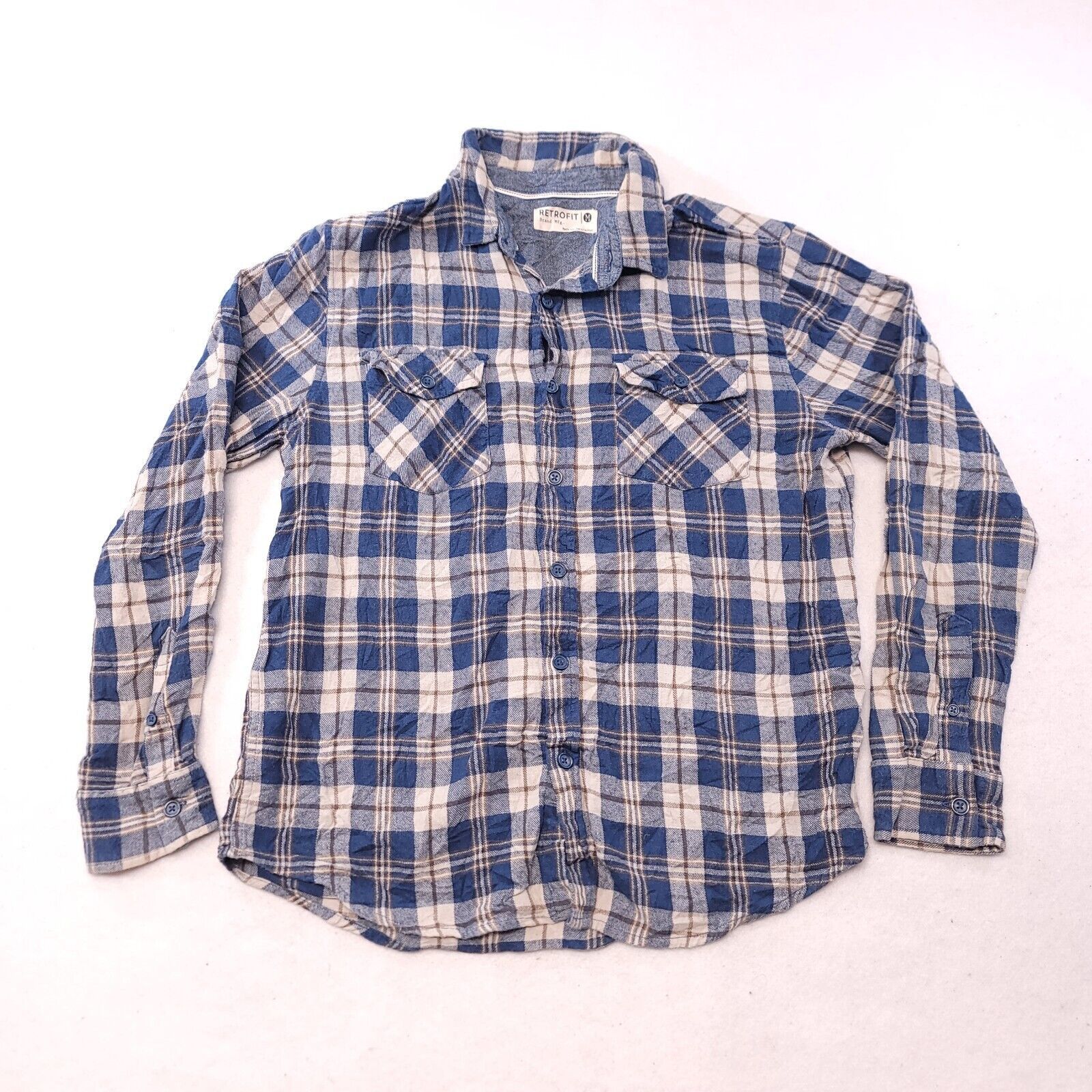 Retrofit Retrofit Tartan Flannel Shirt Mens Size Medium M Blue Brown Size US M / EU 48-50 / 2 - 2 Thumbnail