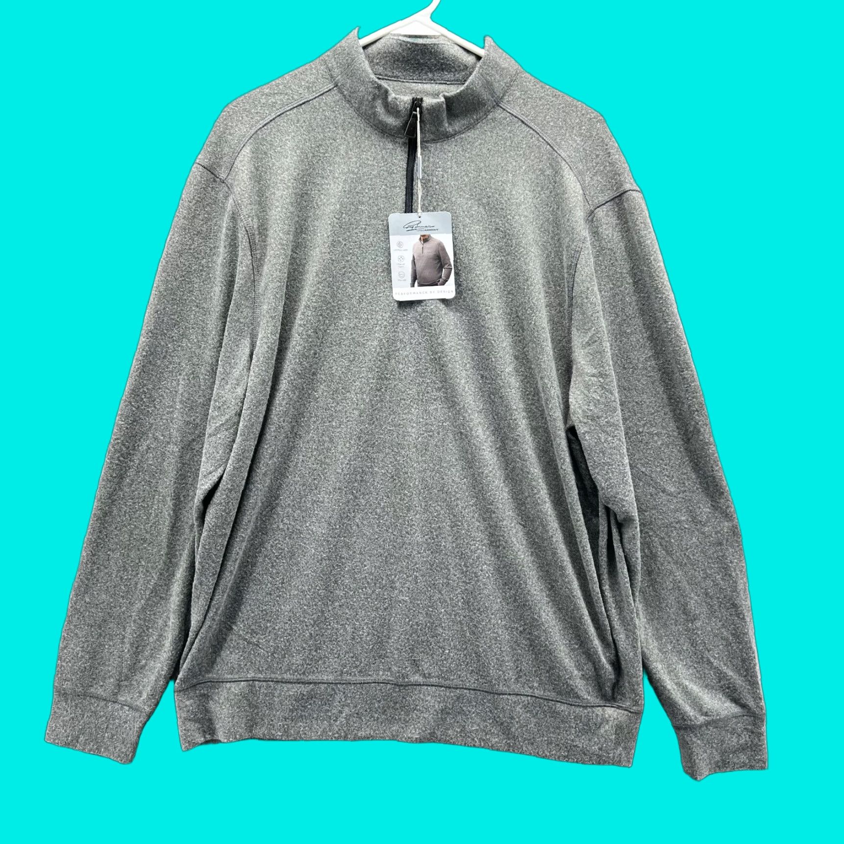 Vintage Greg Norman Sweater Men Large Heather Grey 1/4 Zip Sweatshirt Polyester Stretch Mock Neck Pullover 1/4 Zip Logo Size US L / EU 52-54 / 3 - 1 Thumbnail