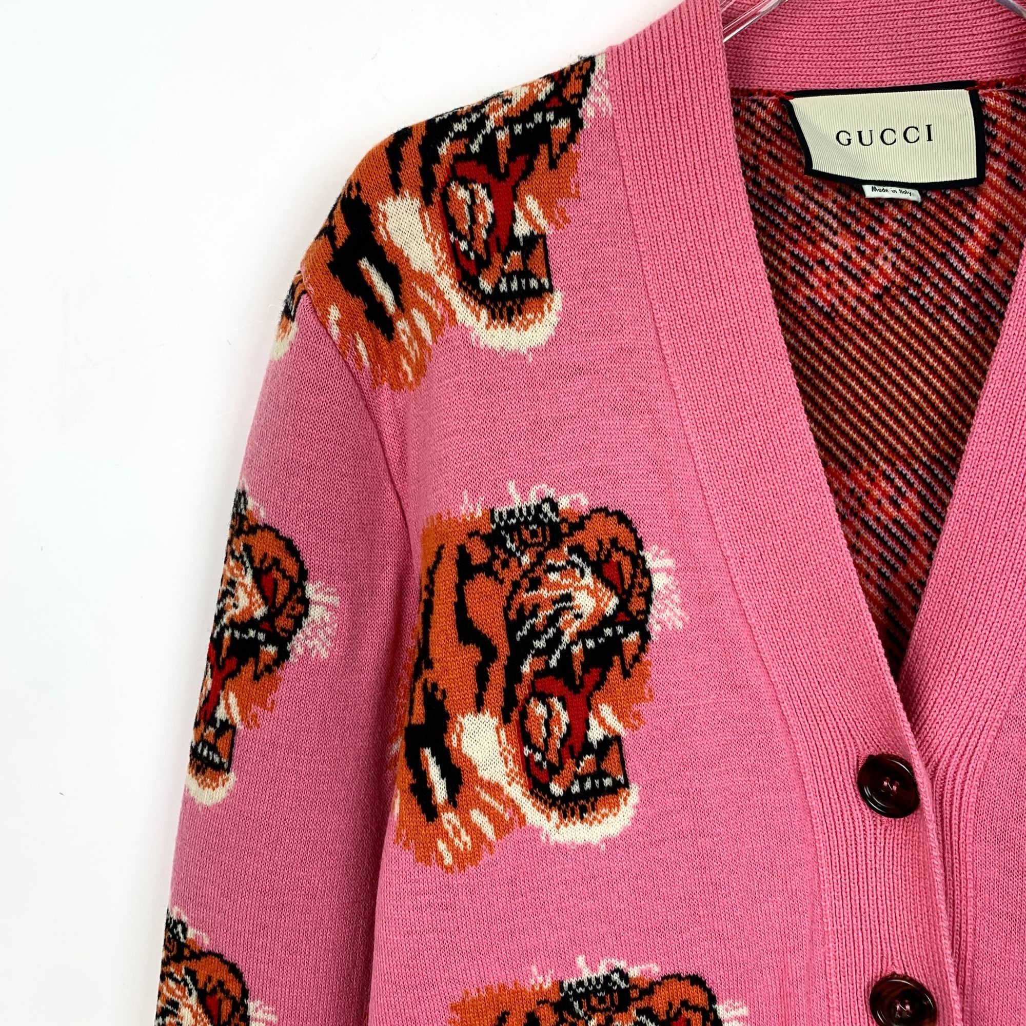 Gucci Gucci Pink Tiger Head Full Print Wool V-Neck Knit Cardigan J Size XS / US 0-2 / IT 36-38 - 6 Thumbnail