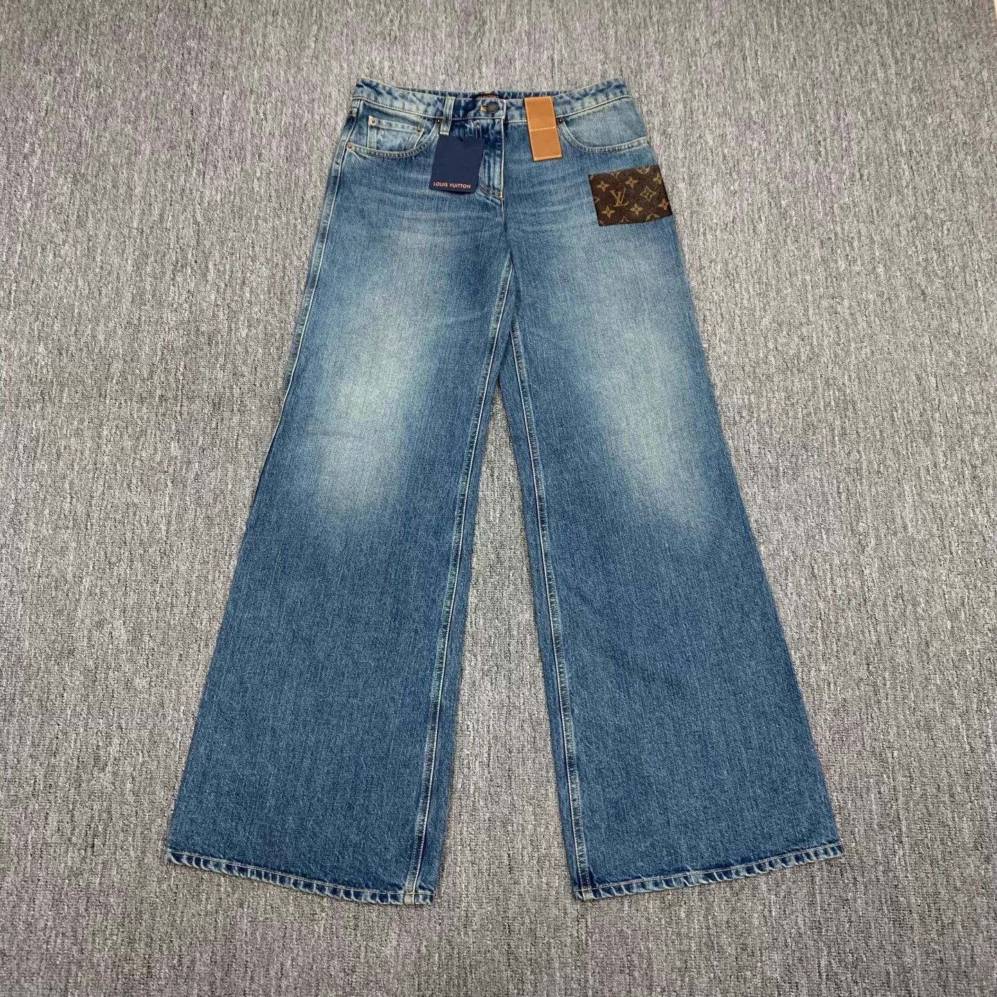 Louis Vuitton LV monogram patchwork wide-leg washed jeans Size 26" / US 2 / IT 38 - 1 Thumbnail