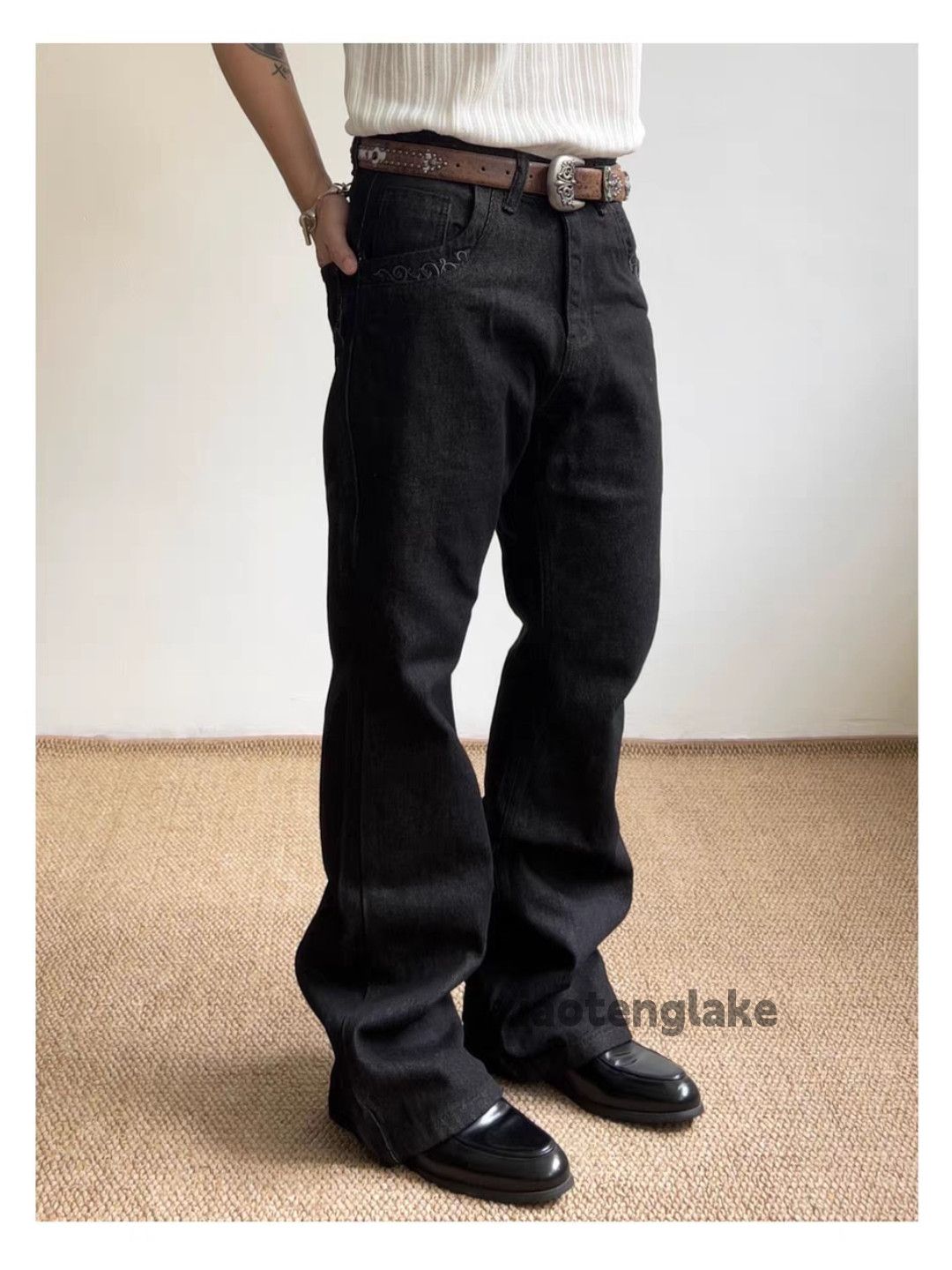 xtl embroidery punk grunge bootcut flared yuppie jeans