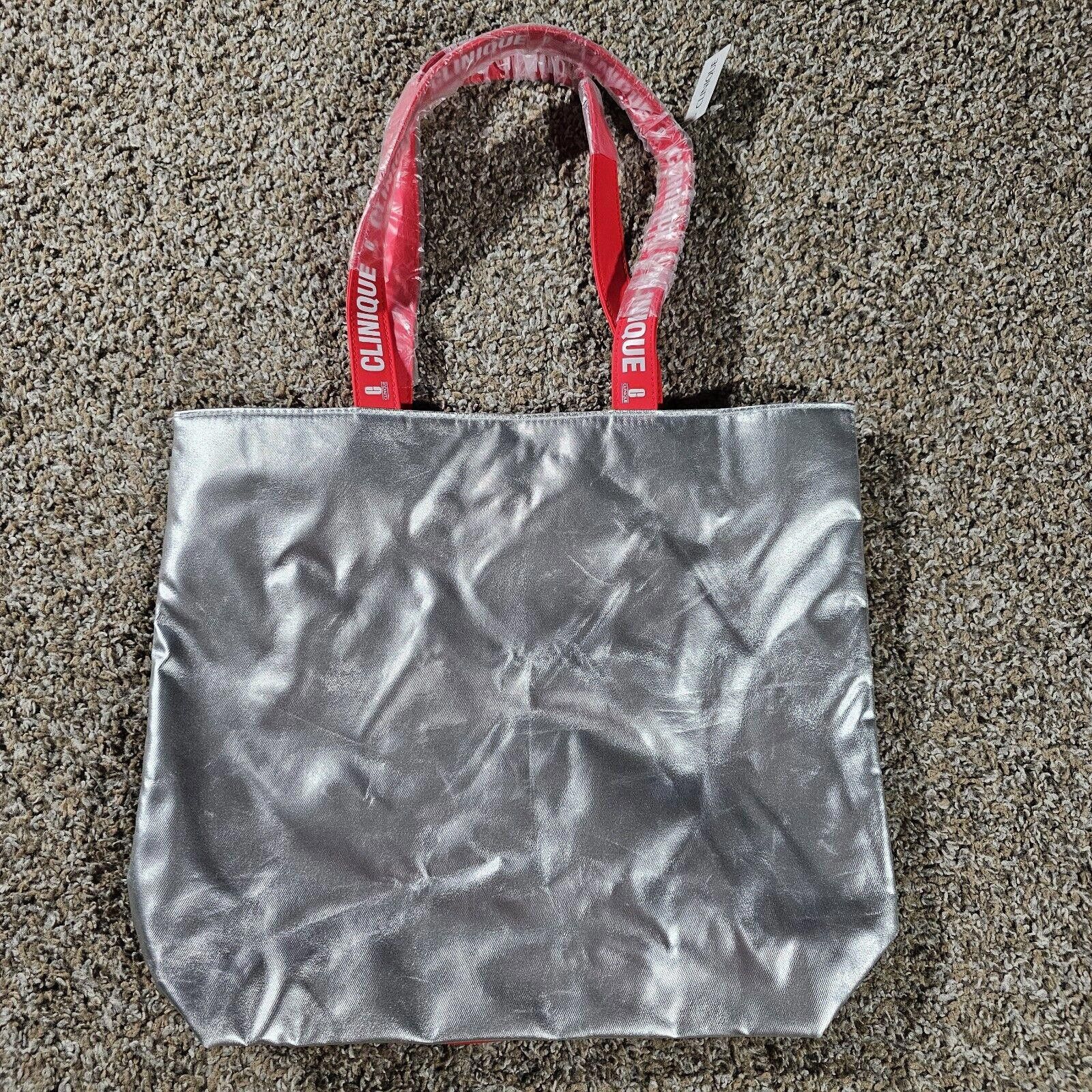 Clique Clinique Tote Shoulder Purse Bag Silver Red White Candy Cane Size ONE SIZE - 1 Thumbnail