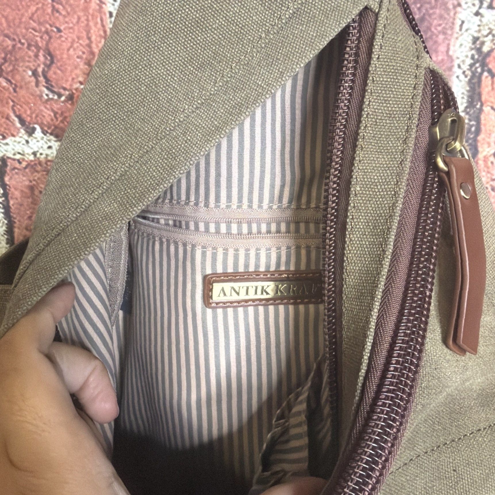 Olive ANTIK KRAFT Olive Green Canvas Sling Bag Crossbody Purse Vintage: No Size ONE SIZE - 2 Thumbnail