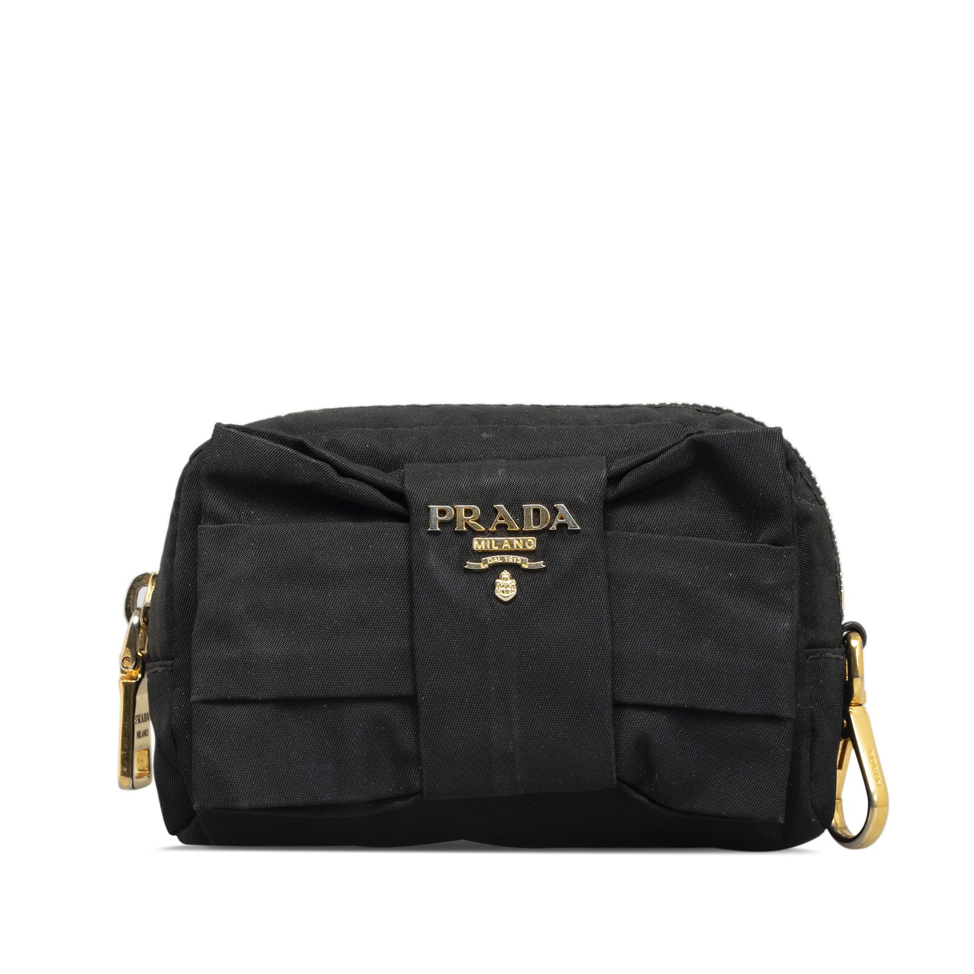 image of Prada Fiocco Bow Tessuto Pouch in Black, Women's