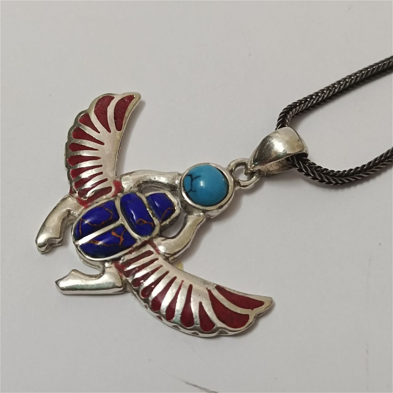 Sterling Silver Sterling Silver 925 Egyptian Scarab Necklace – Turquoise Size ONE SIZE - 3 Thumbnail