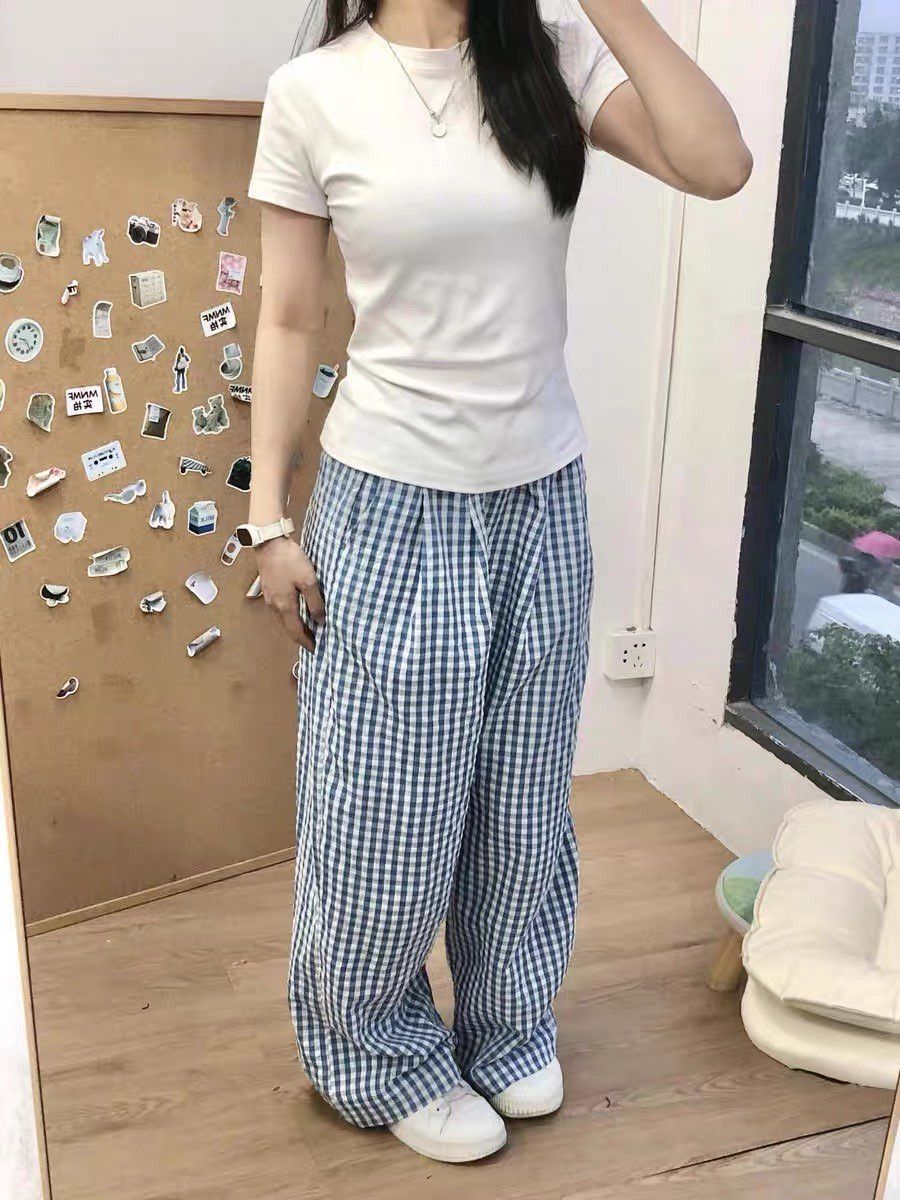 Other Y2K Plaid Women Casual Pants Wide Leg Slack Thin Size 28" / US 6 / IT 42 - 1 Thumbnail