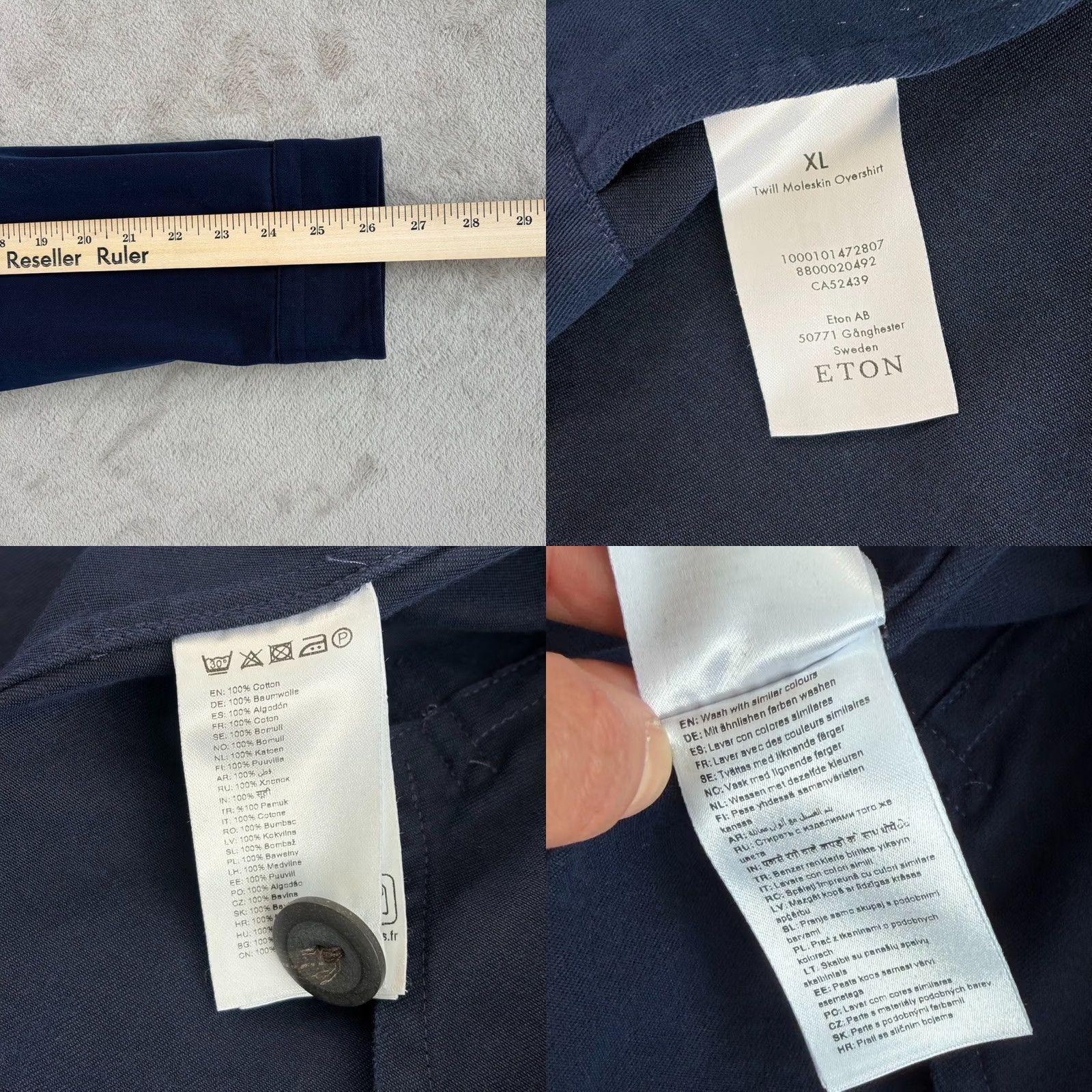 Eton ETON Overshirt Navy XL Men Twill Moleskin 100% organic cotton Jacket Casual, Formal, Travel Turndown collar Front pockets Cotton Solid 100% green? Size US XL / EU 56 / 4 - 8 Thumbnail