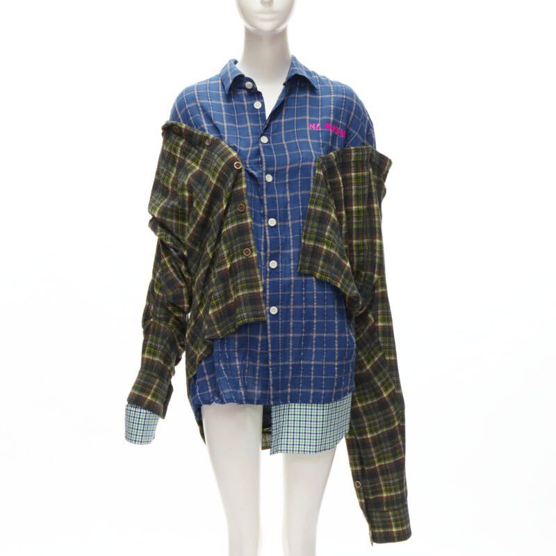 Natasha Zinko NATASHA ZINKO pink logo blue green trio deconstructed grunge plaid shirt FR34 XS Size XS / US 0-2 / IT 36-38 - 1 Thumbnail