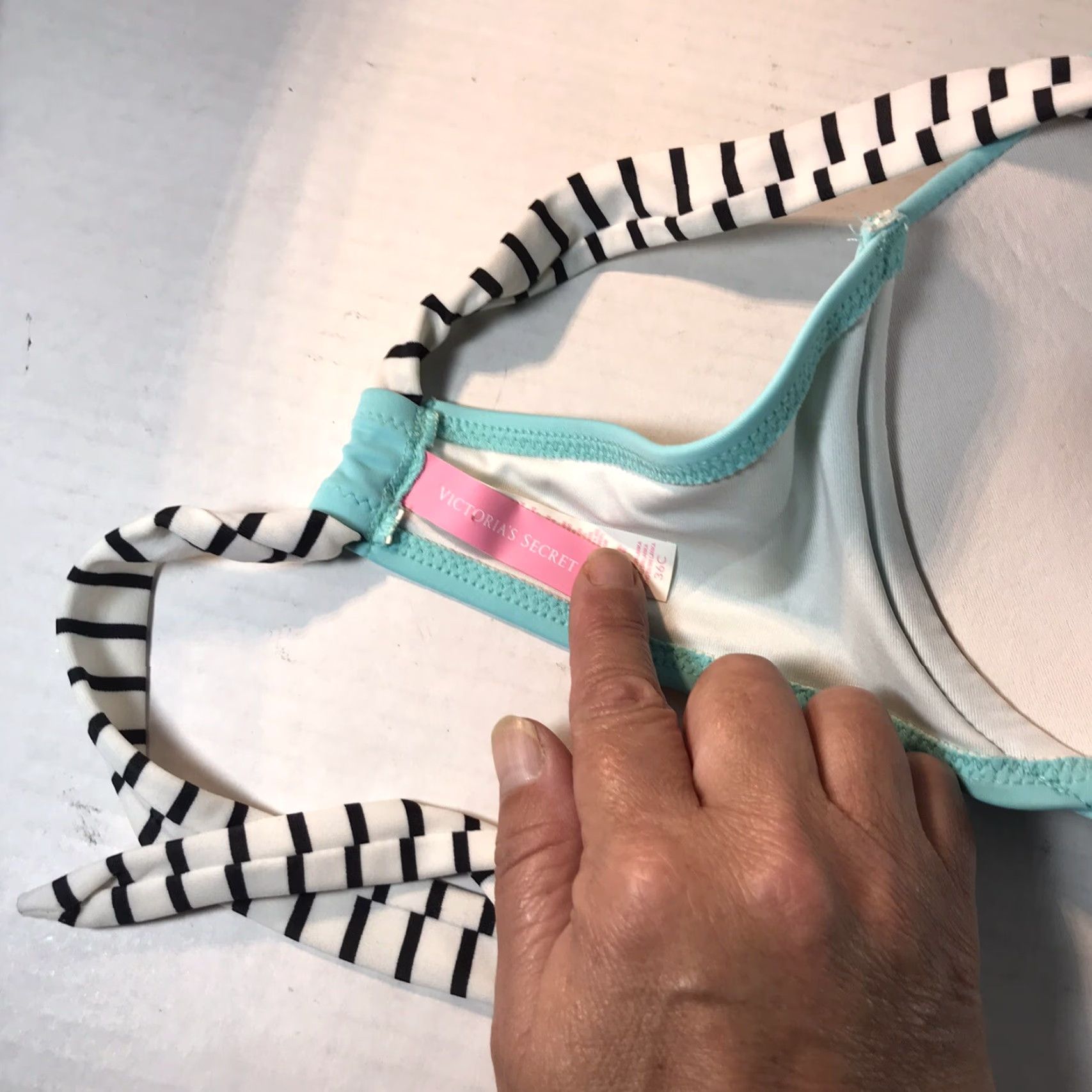 Victoria's Secret Victoria's Secret Women's Bikini Top Push Up Halter Swimsuit Teal Black White Stripes Size 36C Size XS / US 0-2 / IT 36-38 - 4 Thumbnail