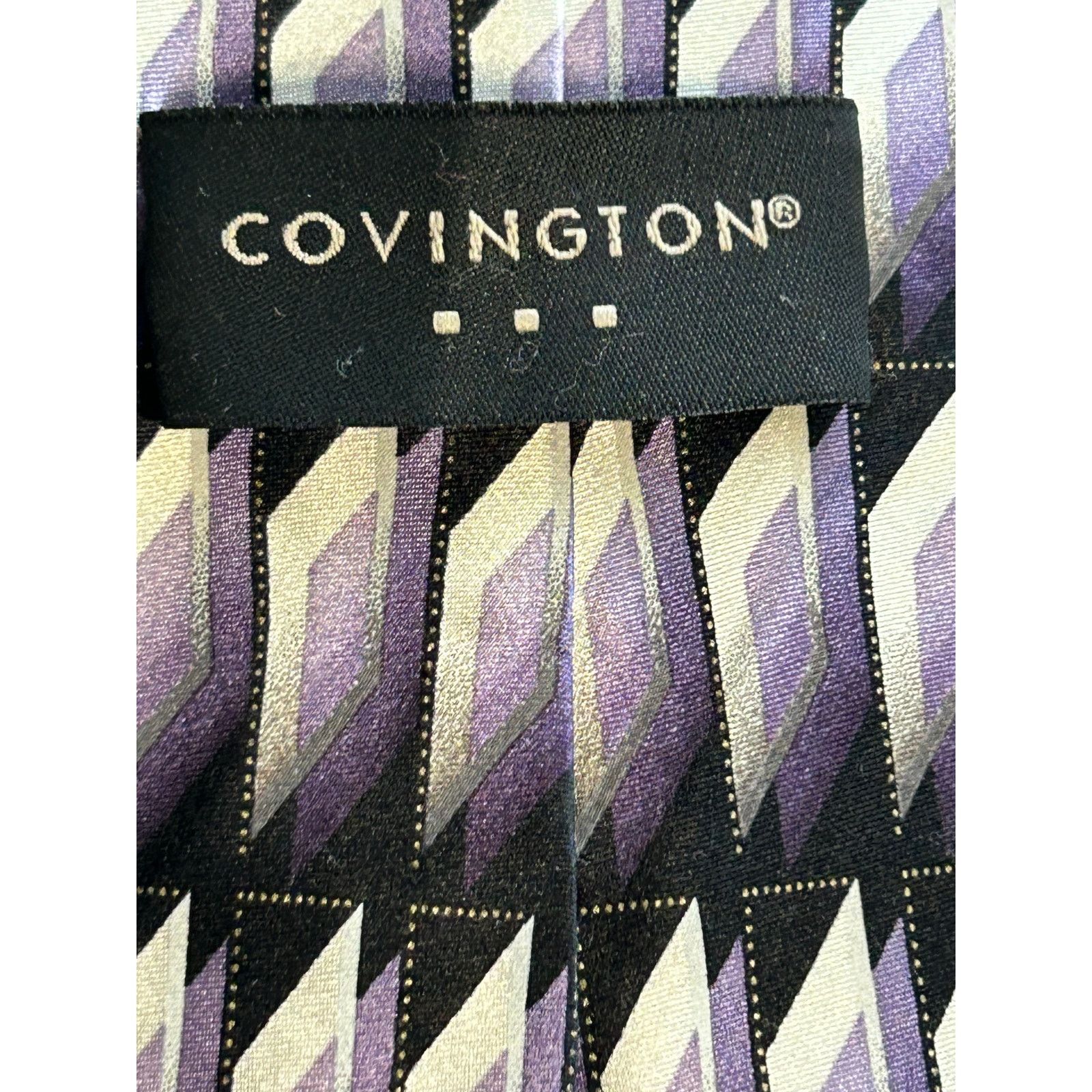 Covington Covington Silk Tie Black Purple White Geometric Pattern Size ONE SIZE - 4 Thumbnail