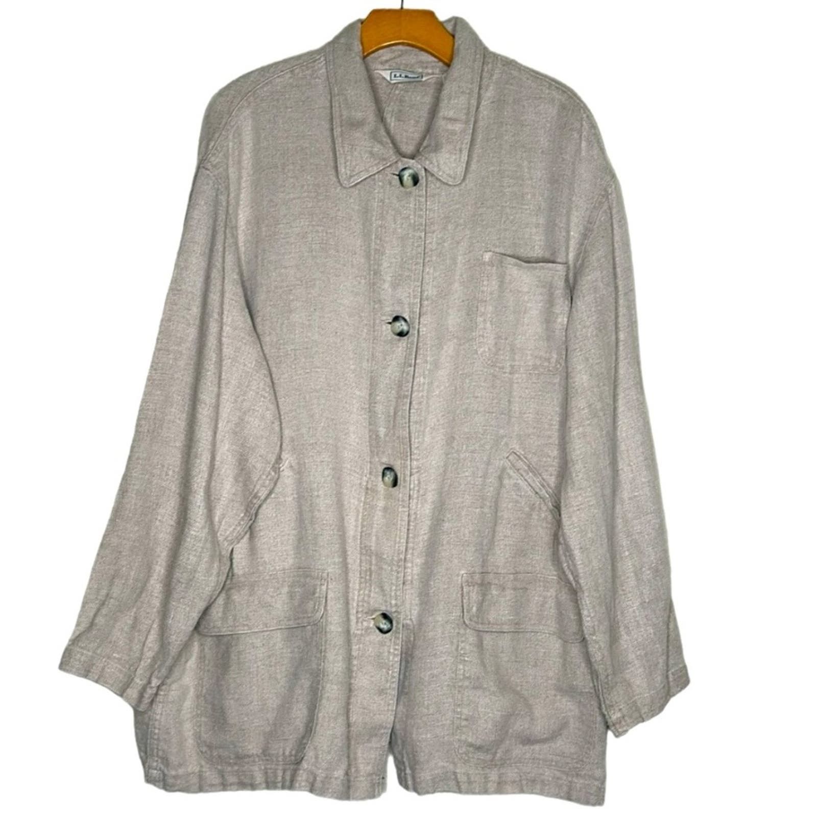 image of L L Bean VTG Llbean 100% Linen Safari Jacket Tan Utility Oversized XL in Brown, Women's