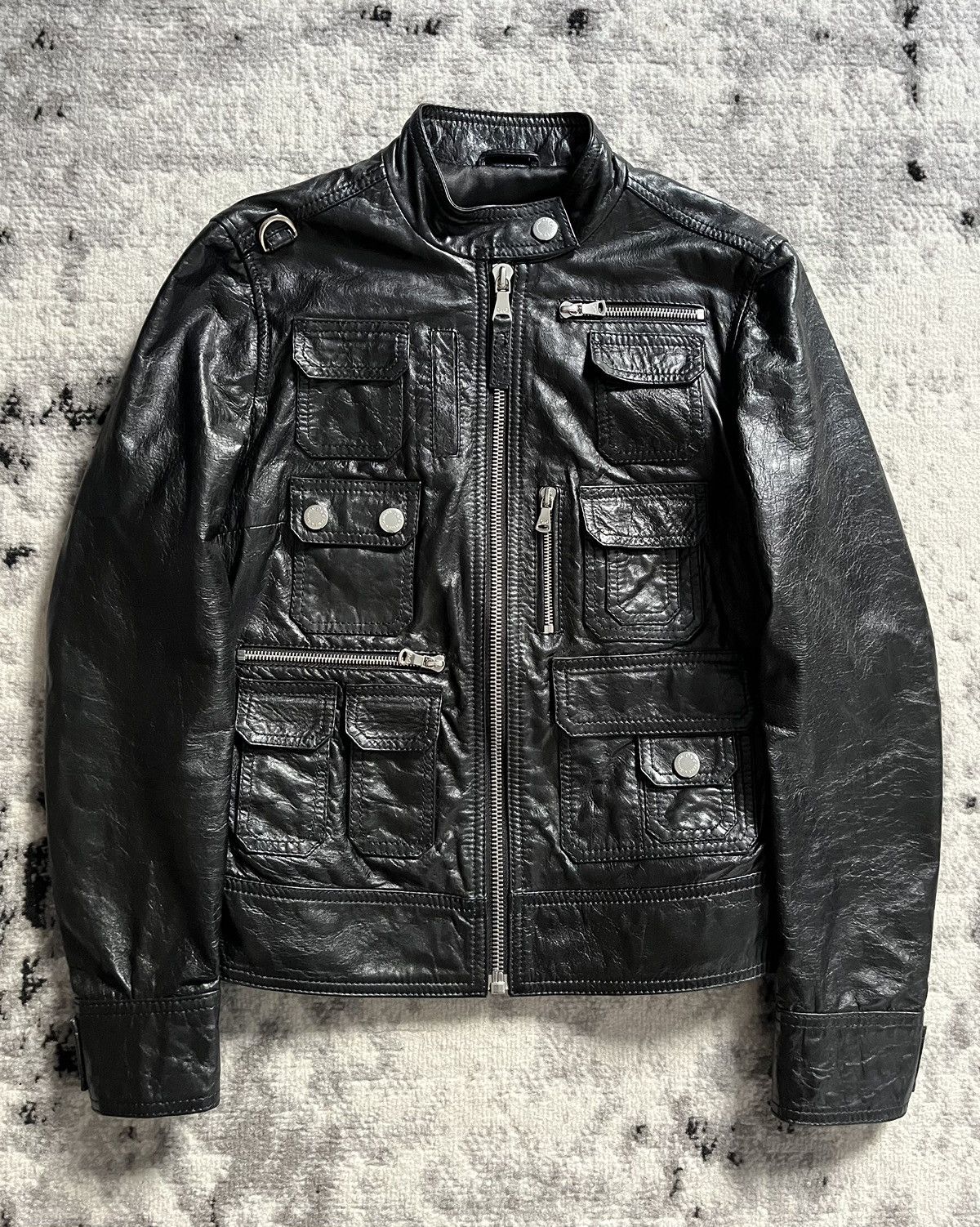 image of Archival Clothing x Dolce Gabbana Aw2009 Dolce & Gabbana Cargo Utility Leather Jacket in Black, Wom