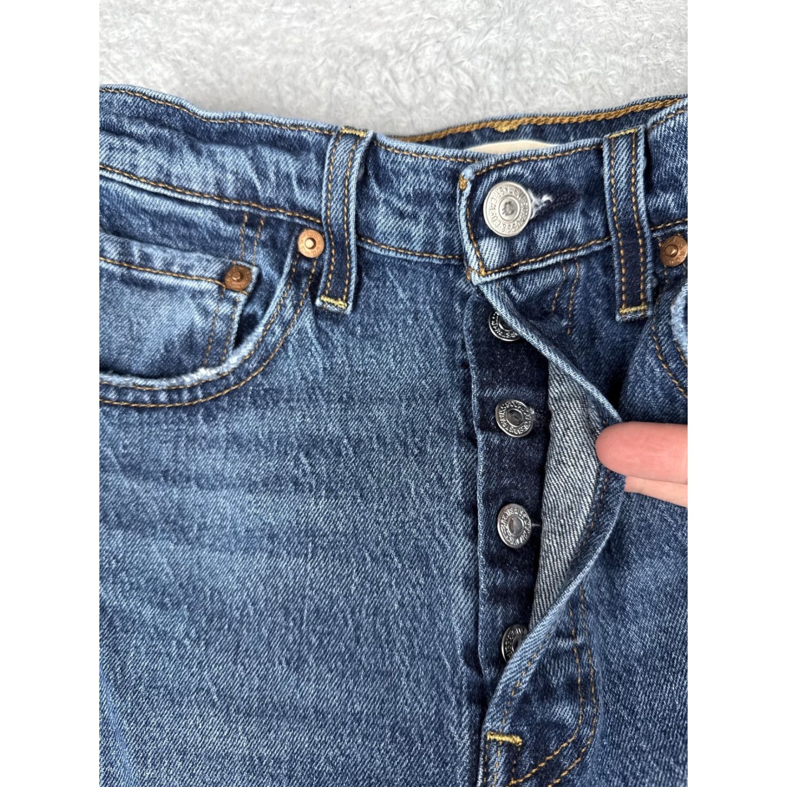 Levi's Levis Jeans Womens 25 Blue Premium Big E Ribcage Straight Ankle High Rise Button Size 42" / US 20 - 5 Thumbnail