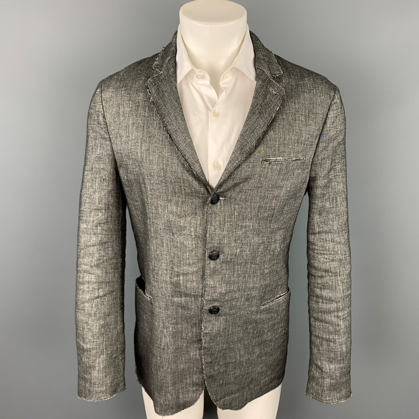 Black & White Heather Linen Blend Notch Lapel Sport Coat