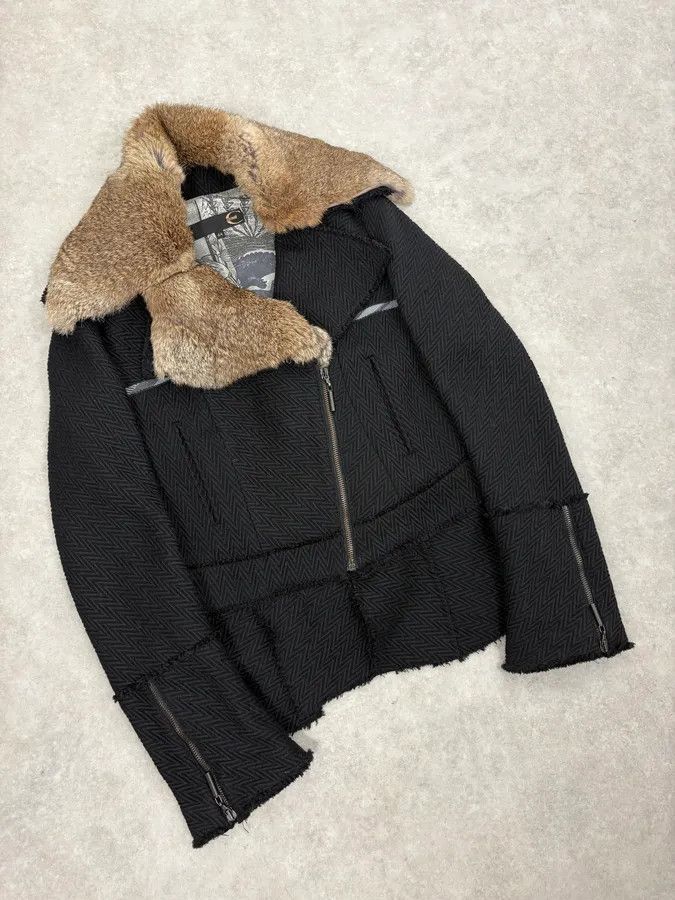 Just Cavalli AW2005 Cavalli Rabbit Fur Collar Asymmetrical Black Wool Jacket Size M / US 6-8 / IT 42-44 - 4 Thumbnail