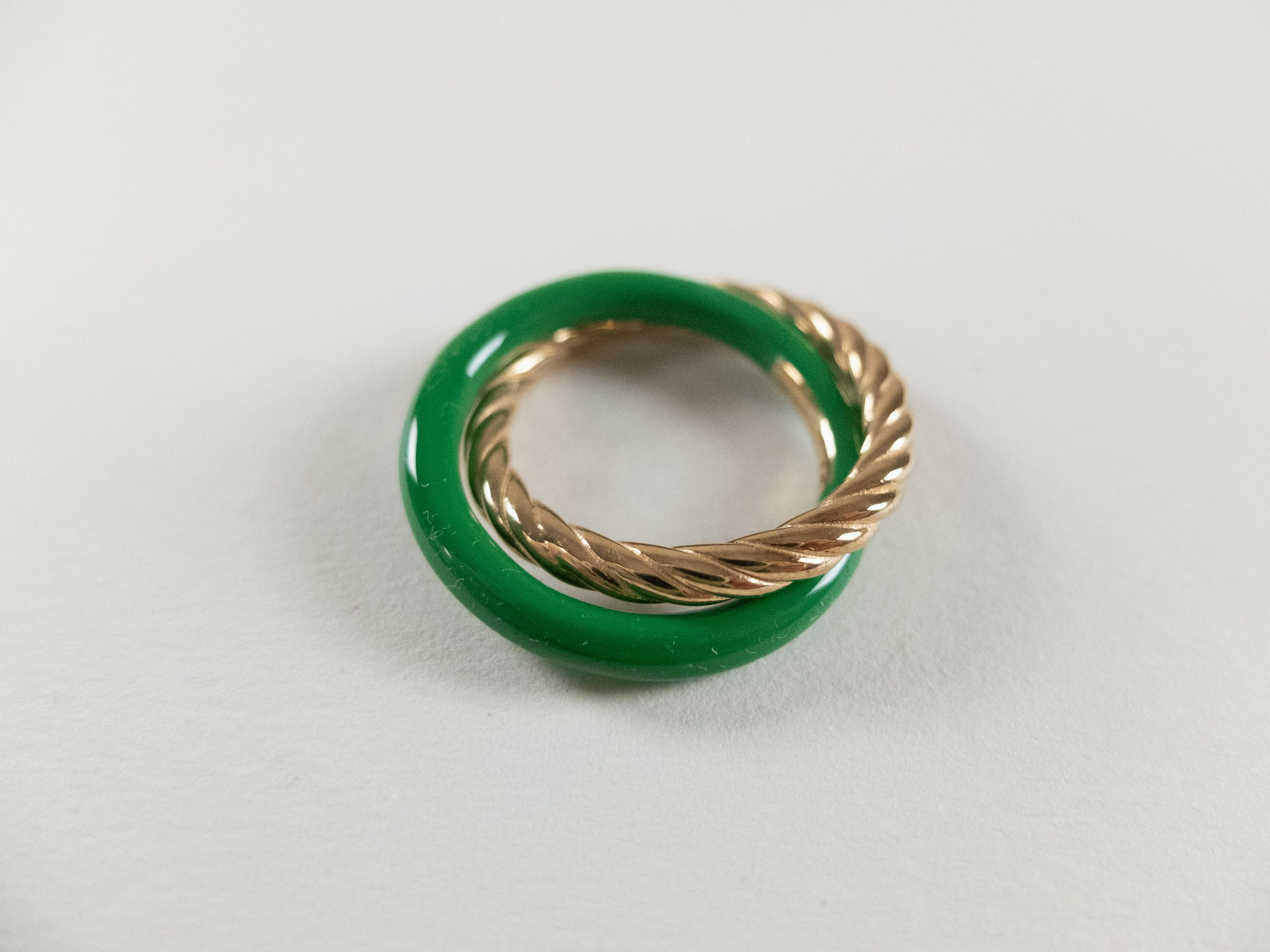 Bottega Veneta BOTTEGA VENETA green and gold silver double ring 7 15 q Size ONE SIZE - 4 Thumbnail