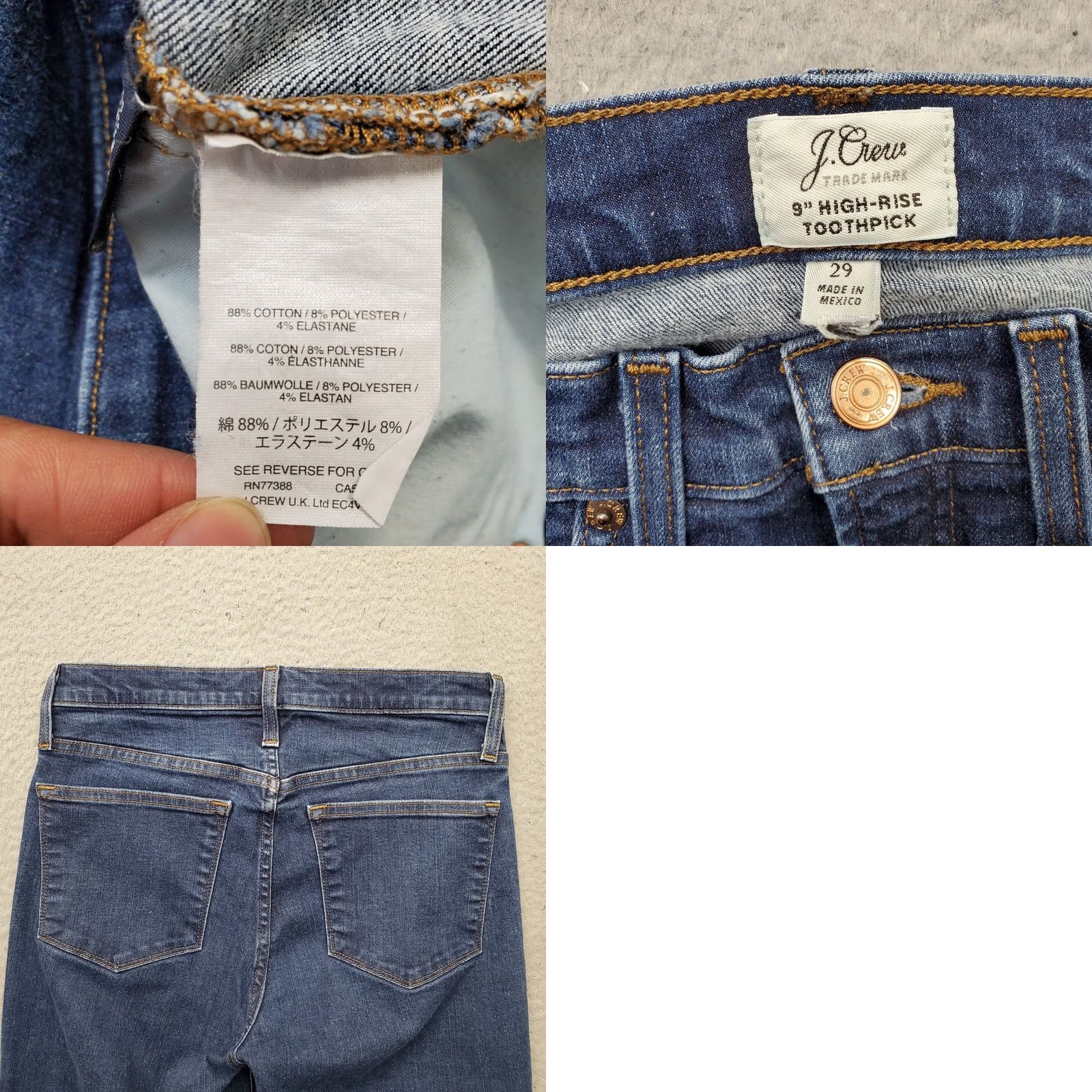 J.Crew J.CREW Jeans Womens 29 Blue Toothpick Skinny Denim Stretch High-Rise Pants Size 29 Size 29" - 8 Thumbnail