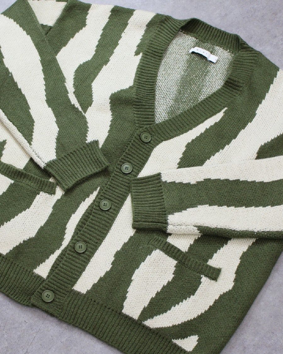 MNML MNML Zebra Cardigan in green/ white/cream/tan Size US M / EU 48-50 / 2 - 2 Thumbnail