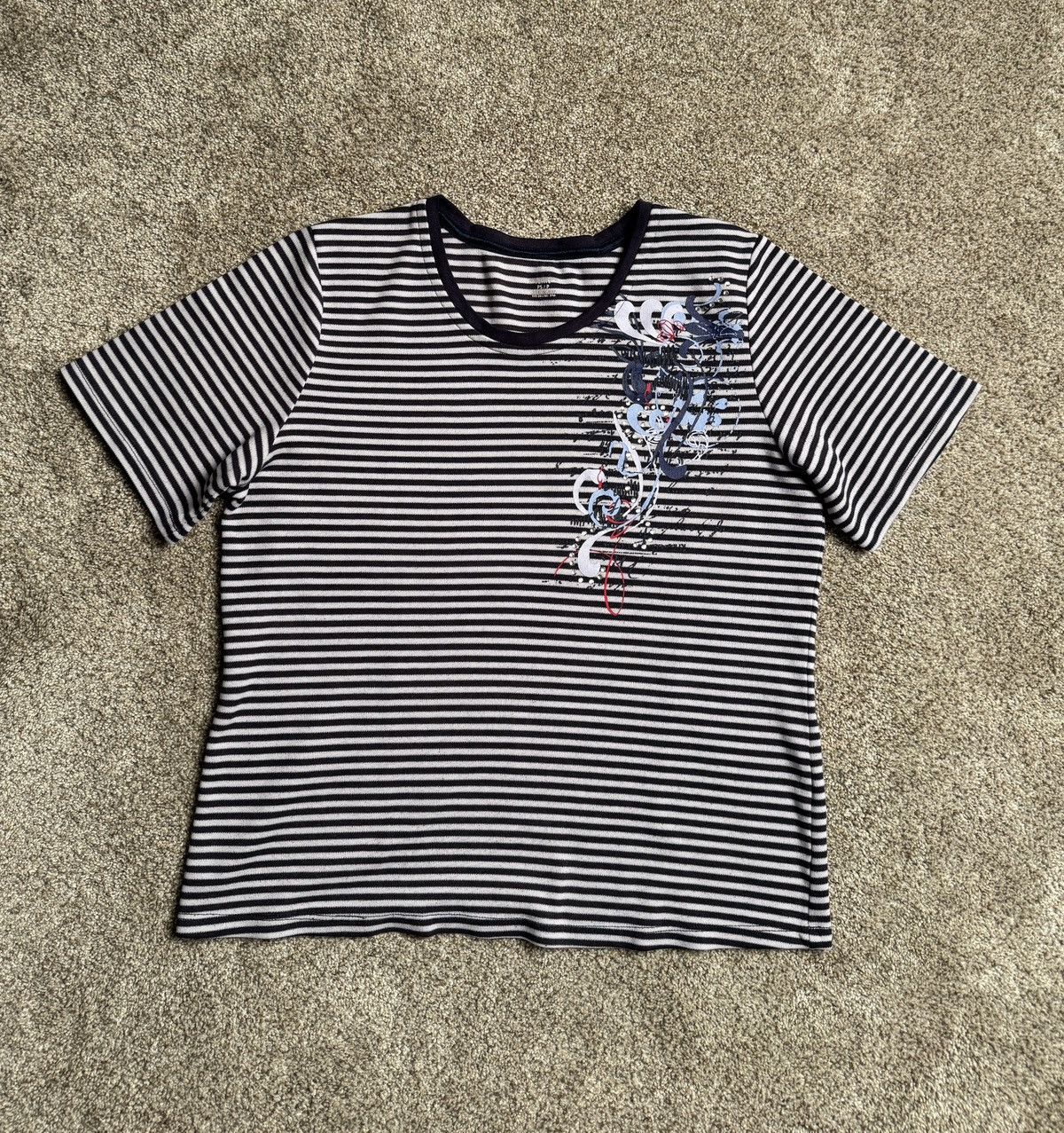 Other BLUE STRIPED Y2K STYLE RHINESTONE TEE Size S / US 4 / IT 40 - 1 Thumbnail
