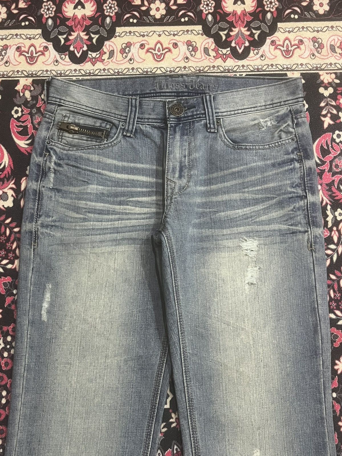 A$AP Rocky × Guess Vintage Guess Dark Grey Washed Whisker Distressed Flare Jean Size US 30 / EU 46 - 4 Thumbnail