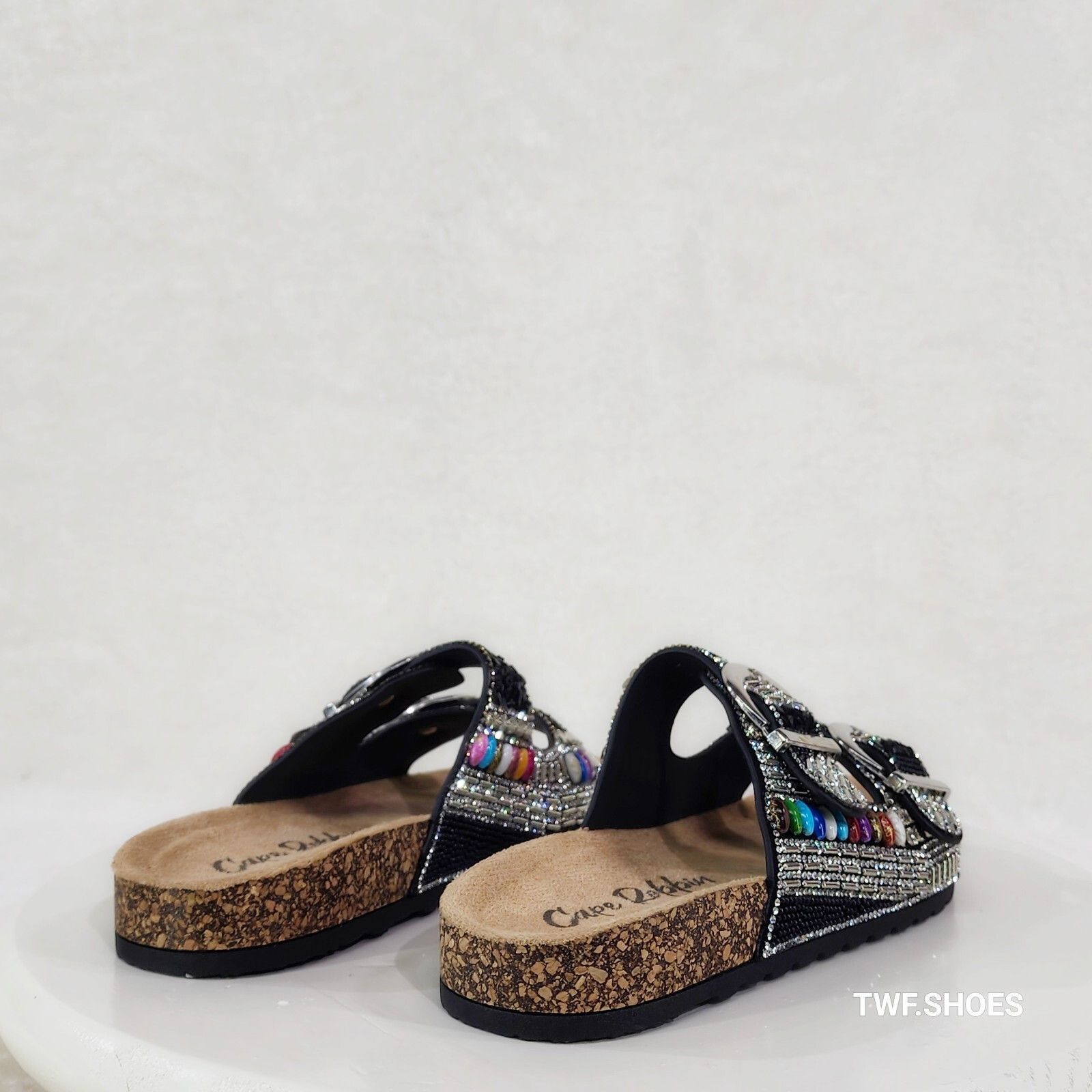Other Zany Double Buckle Strap Rhinestone Beaded Slip on Mule Sand Size US 6 / IT 36 - 3 Thumbnail