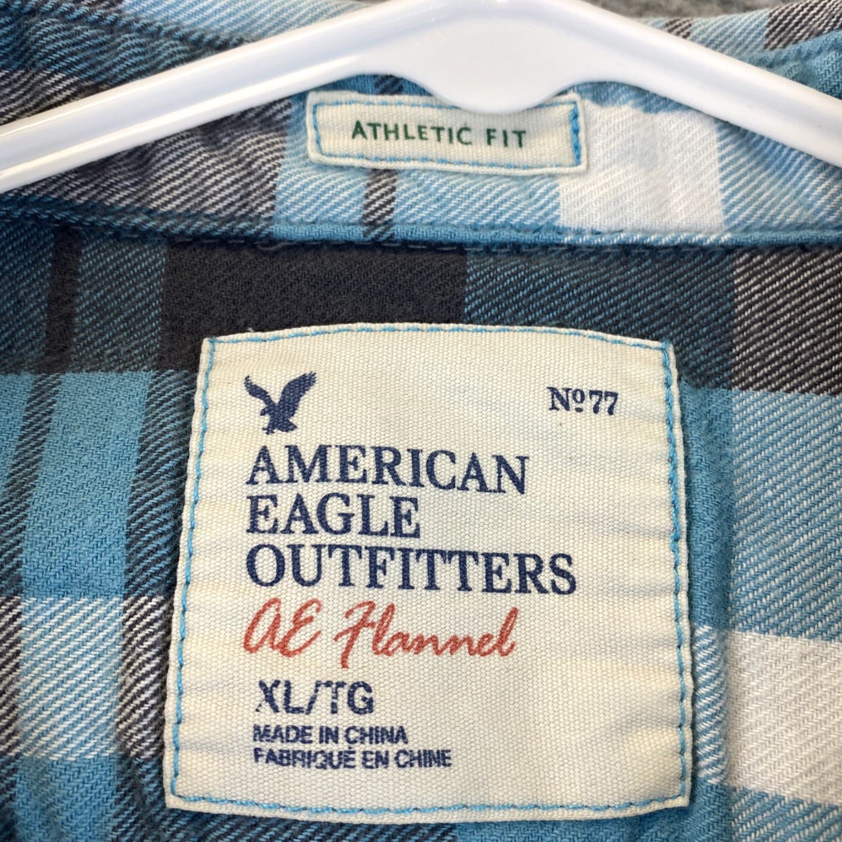 American Eagle Outfitters AMERICAN EAGLE Blue Plaid Long Slim Fit CAUSAL DRESS SHIRT sz XL / 49-17 Size 46R - 3 Thumbnail