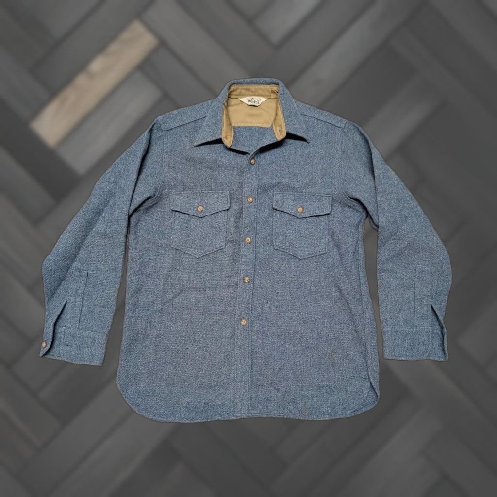 Vintage VINTAGE Woolrich Woolrich Shirt L Blue Tweed Wool USA Made Long Sleeve Shirt Mens Size US L / EU 52-54 / 3 - 1 Thumbnail