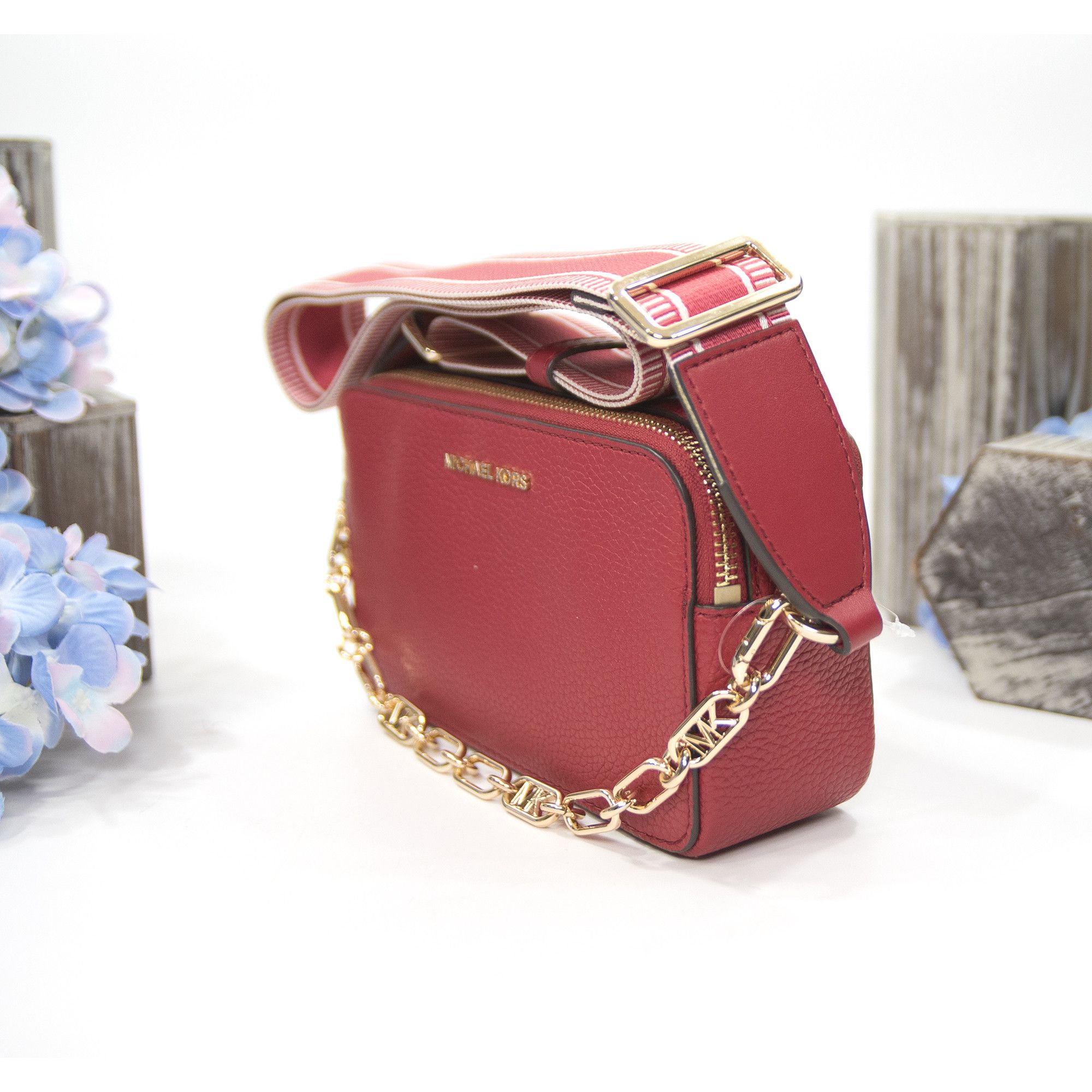 Michael Kors Michael Kors Red Leather Jet Set Small Double Zip Satchel Size ONE SIZE - 3 Thumbnail