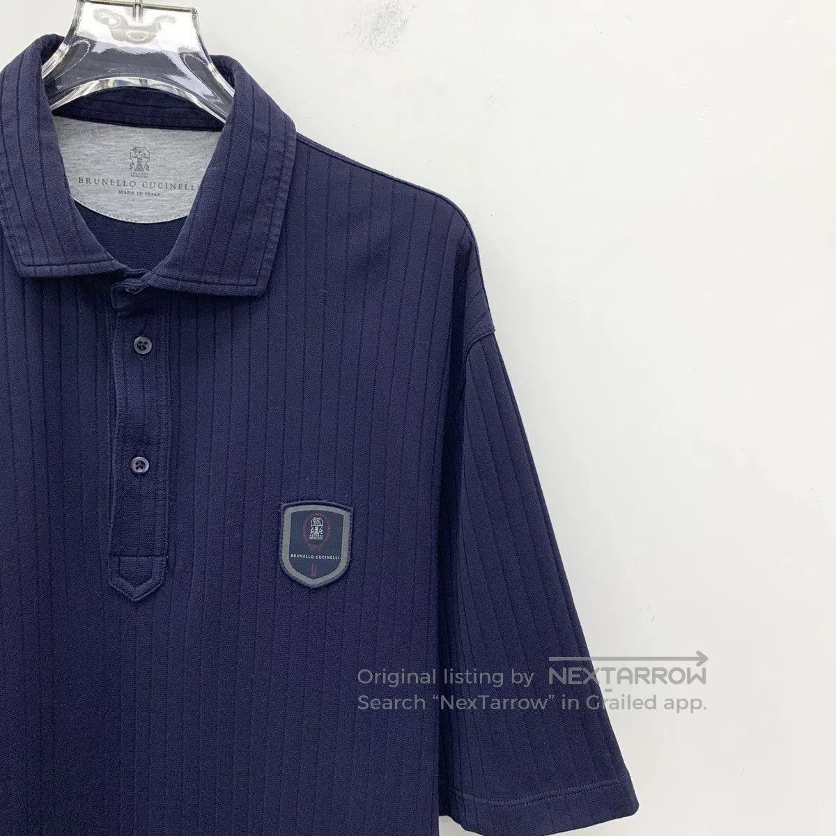 Brunello Cucinelli Blue Ribbed Short Sleeve Polo Shirt. Size US L / EU 52-54 / 3 - 3 Thumbnail