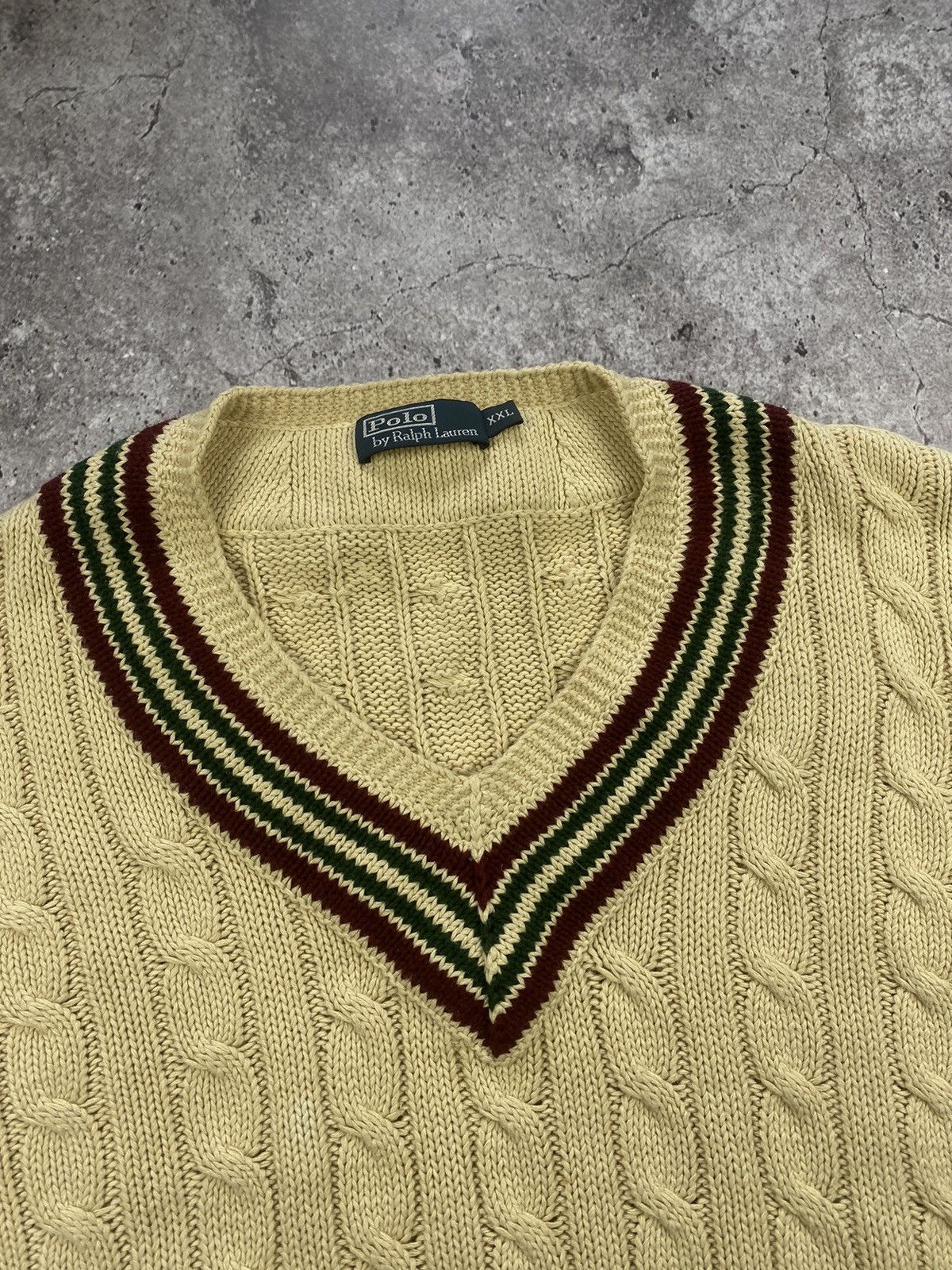 Polo Ralph Lauren × Vintage Vintage Polo by Ralph Lauren V-Neck Cable Knit Sweater Size US XXL / EU 58 / 5 - 3 Thumbnail