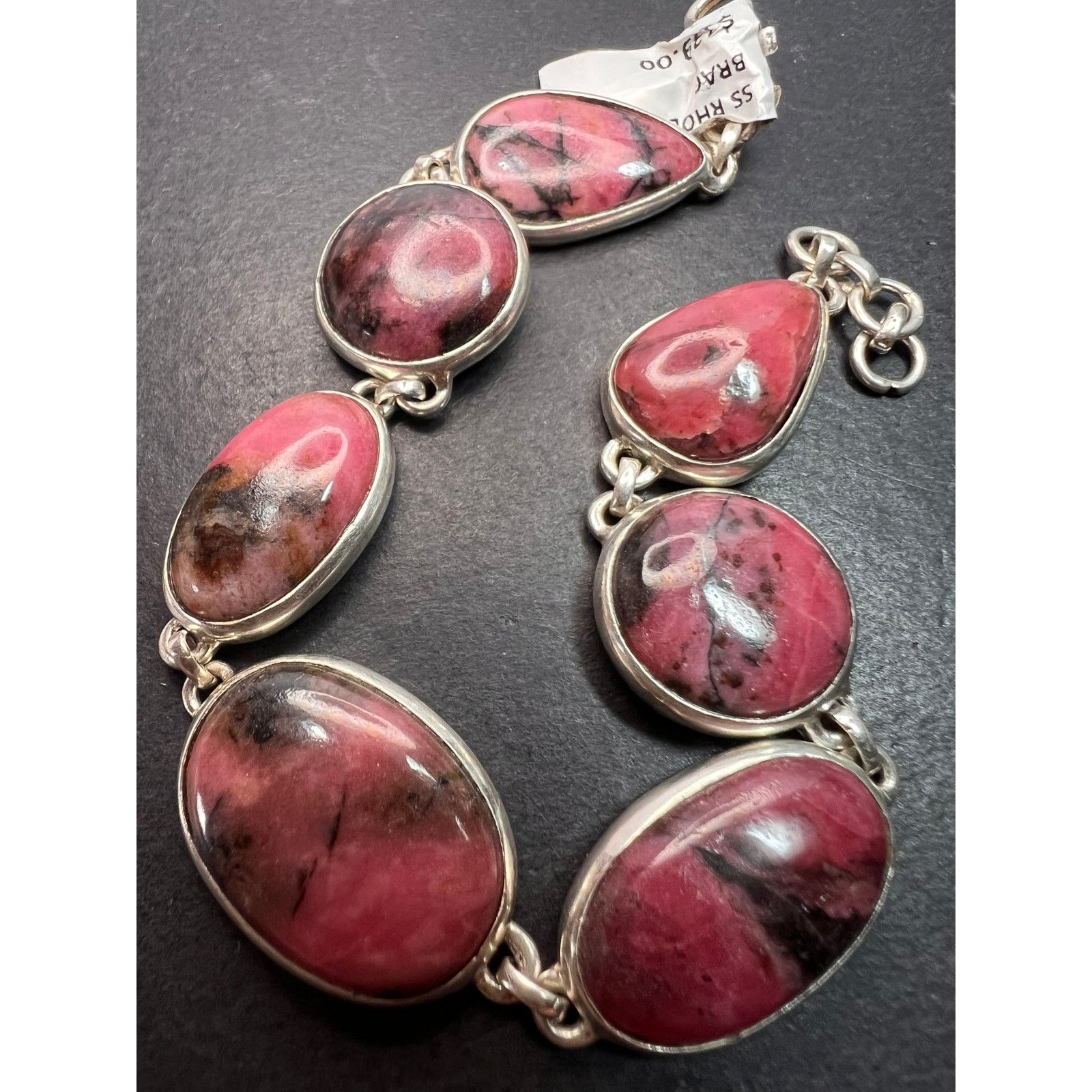 Other New Rhodonite free form sterling silver link bracelet Size ONE SIZE - 7 Thumbnail